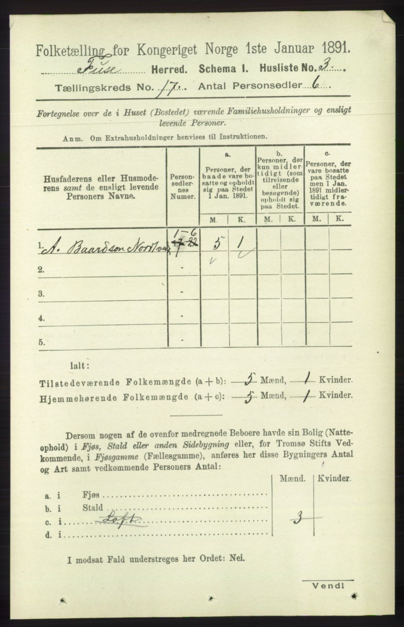 RA, 1891 census for 1241 Fusa, 1891, p. 3757