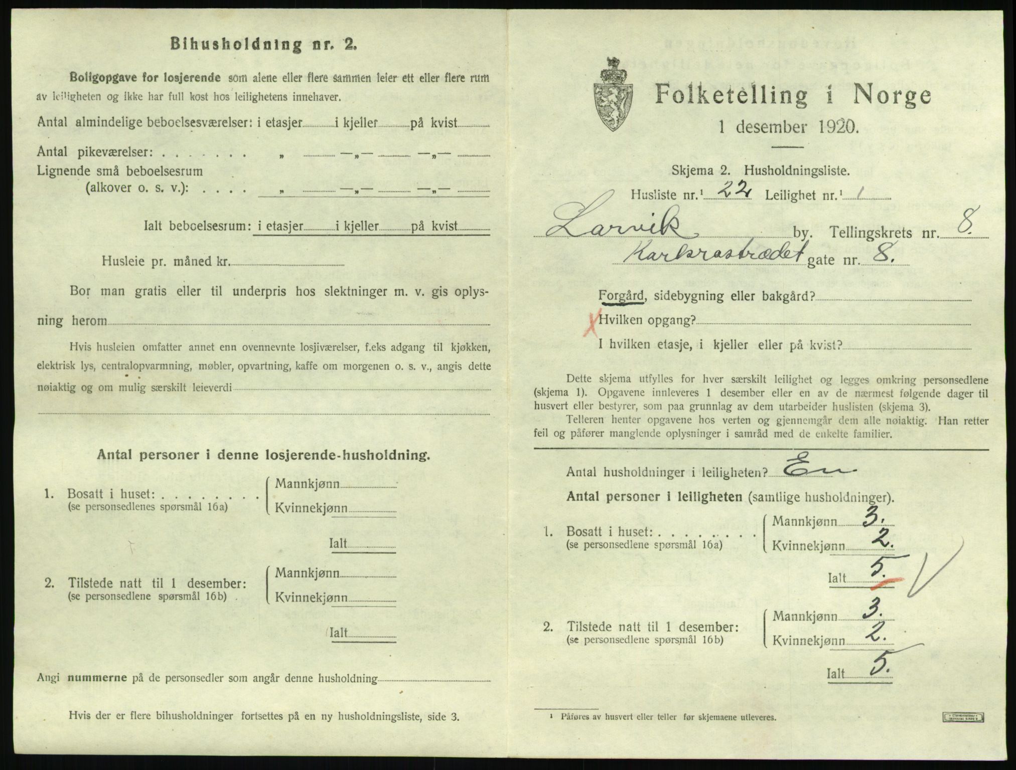 SAKO, 1920 census for Larvik, 1920, p. 6622