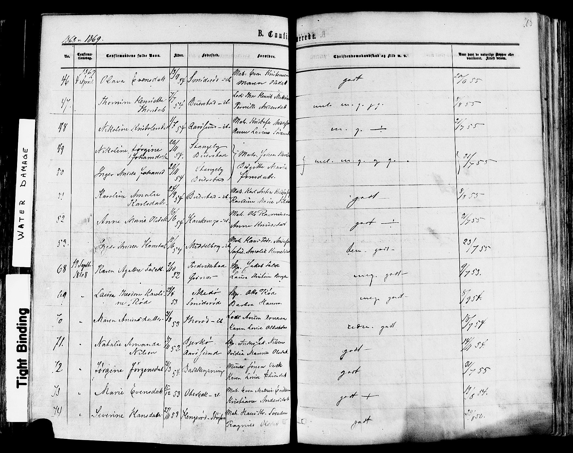 Nøtterøy kirkebøker, SAKO/A-354/F/Fa/L0007: Parish register (official) no. I 7, 1865-1877, p. 208