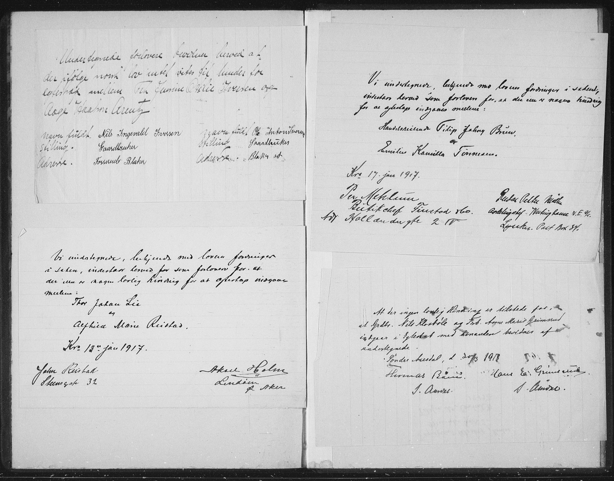 Markus prestekontor Kirkebøker, AV/SAO-A-10830/K/L0001: Best man's statements no. 1, 1917-1918