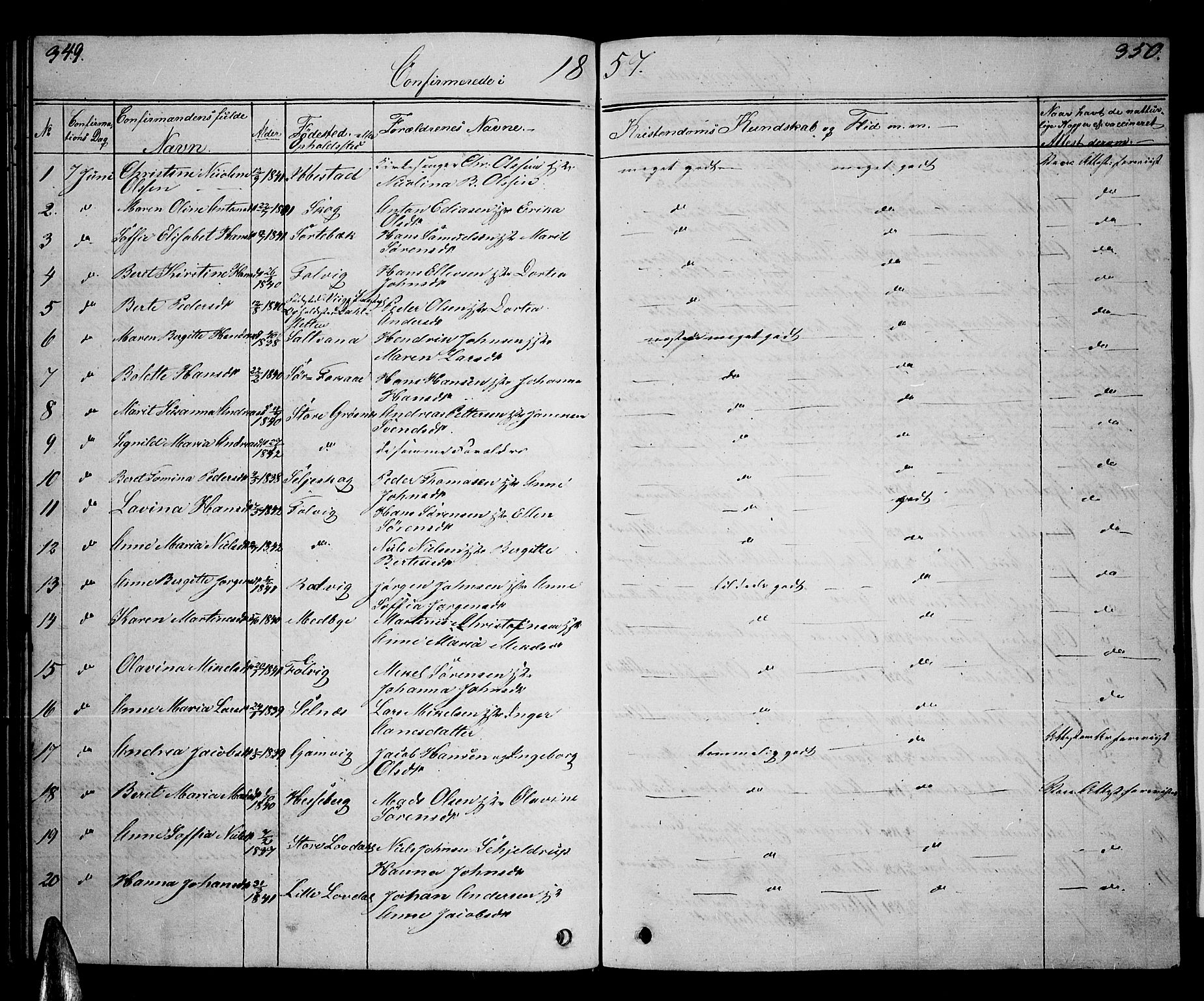 Ibestad sokneprestembete, SATØ/S-0077/H/Ha/Hab/L0004klokker: Parish register (copy) no. 4, 1852-1860, p. 349-350