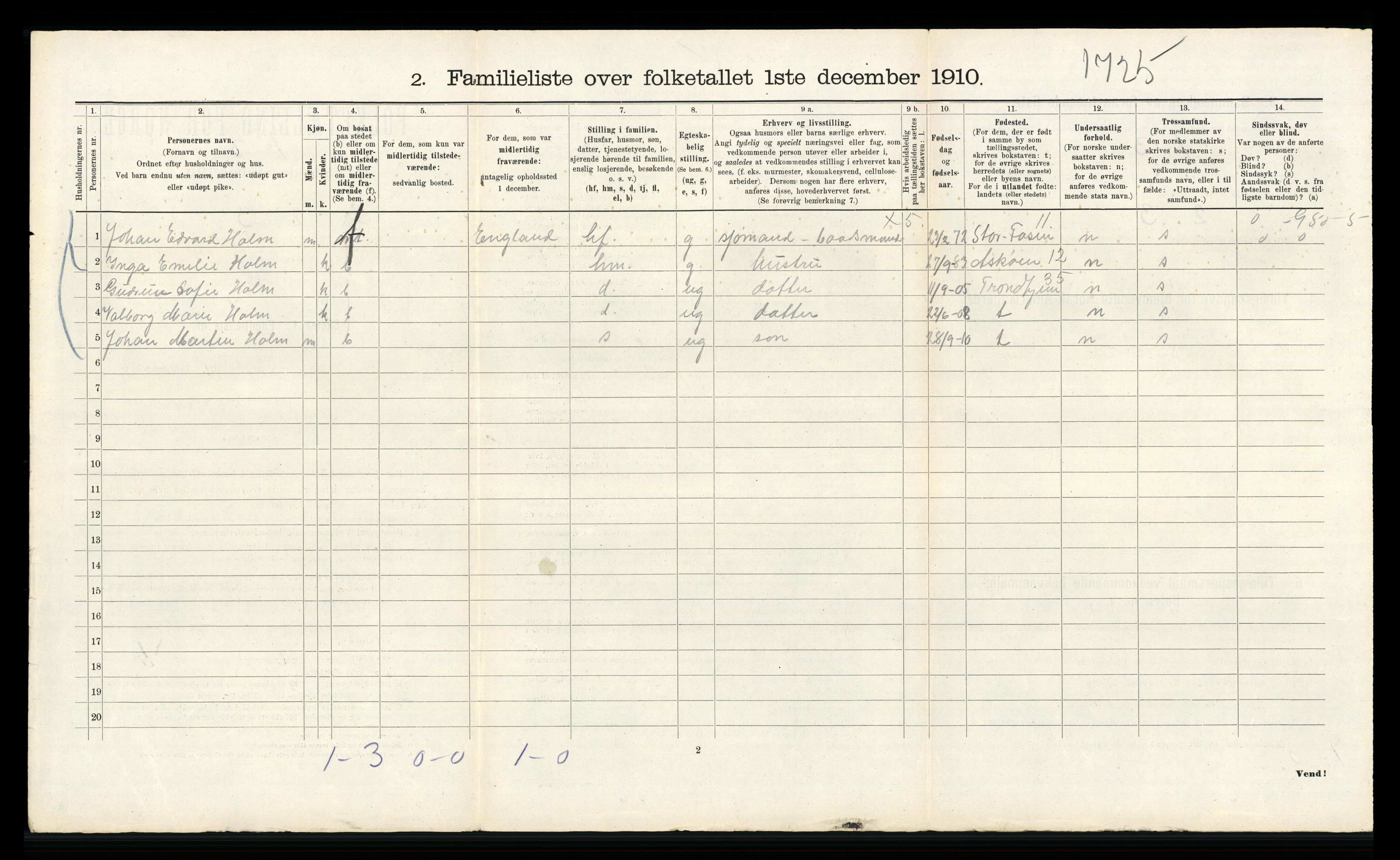 RA, 1910 census for Bergen, 1910, p. 2274