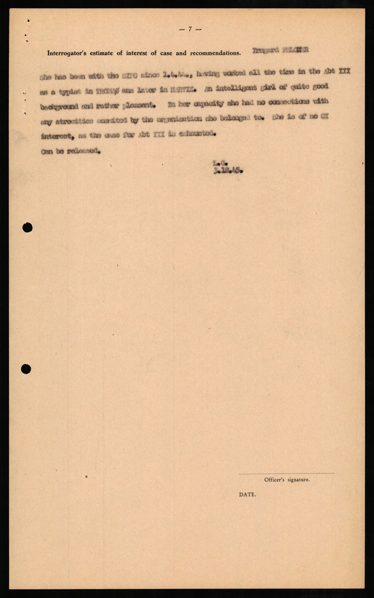 Forsvaret, Forsvarets overkommando II, AV/RA-RAFA-3915/D/Db/L0008: CI Questionaires. Tyske okkupasjonsstyrker i Norge. Tyskere., 1945-1946, p. 41