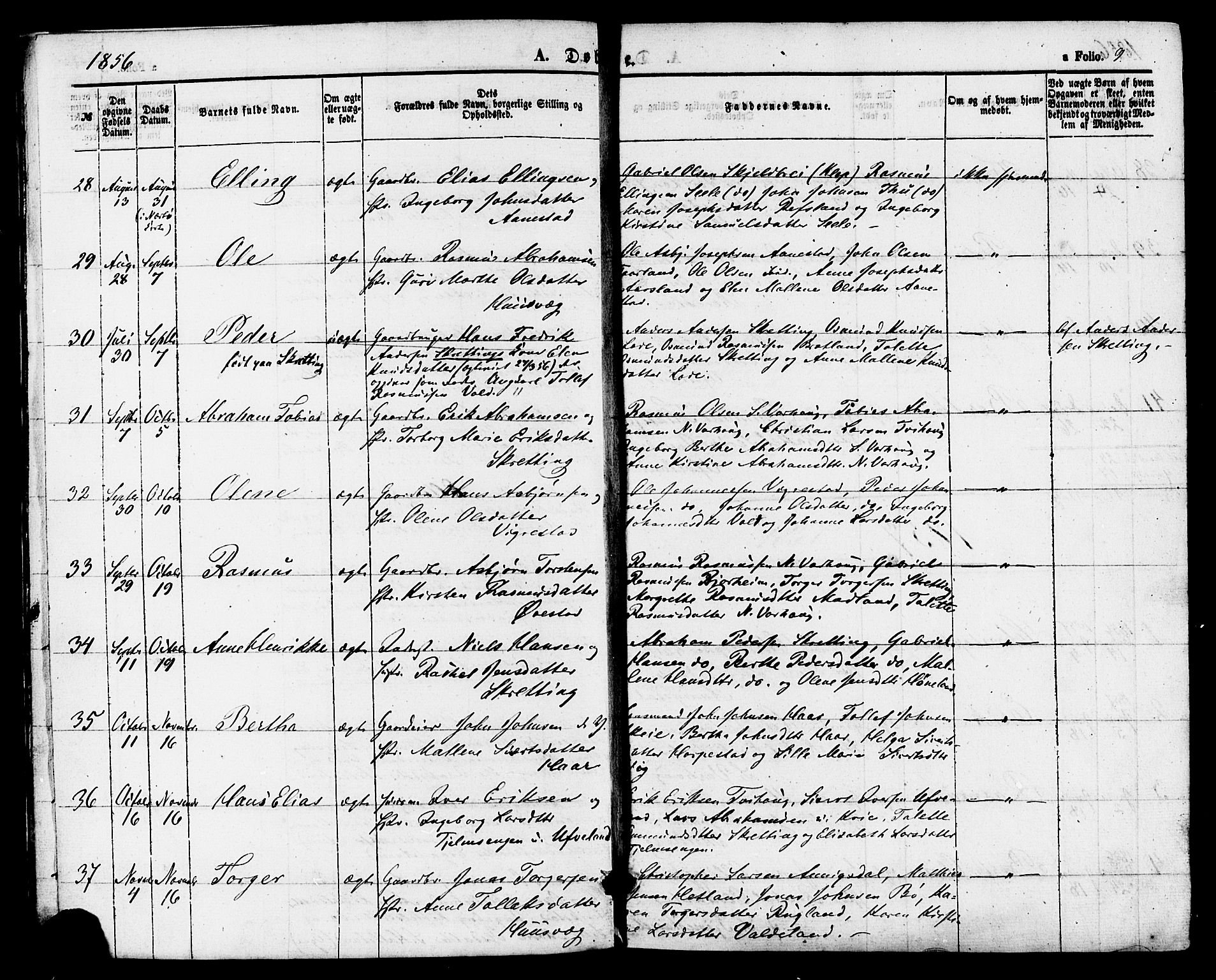 Hå sokneprestkontor, AV/SAST-A-101801/001/30BA/L0009: Parish register (official) no. A 8, 1855-1878, p. 9