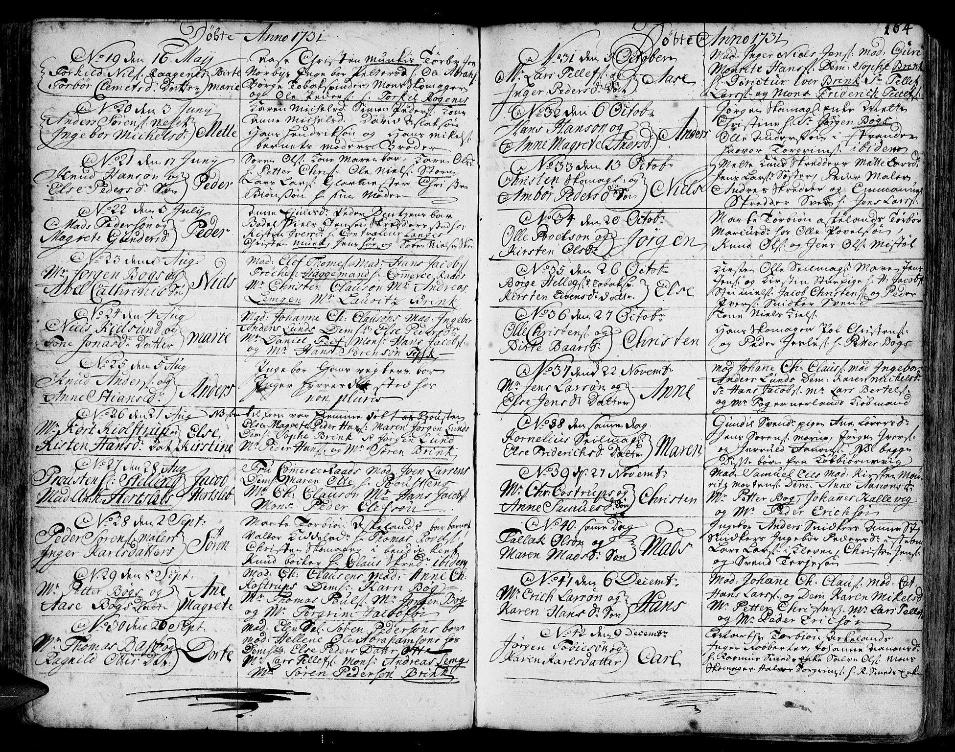 Arendal sokneprestkontor, Trefoldighet, SAK/1111-0040/F/Fa/L0001: Parish register (official) no. A 1, 1703-1815, p. 164