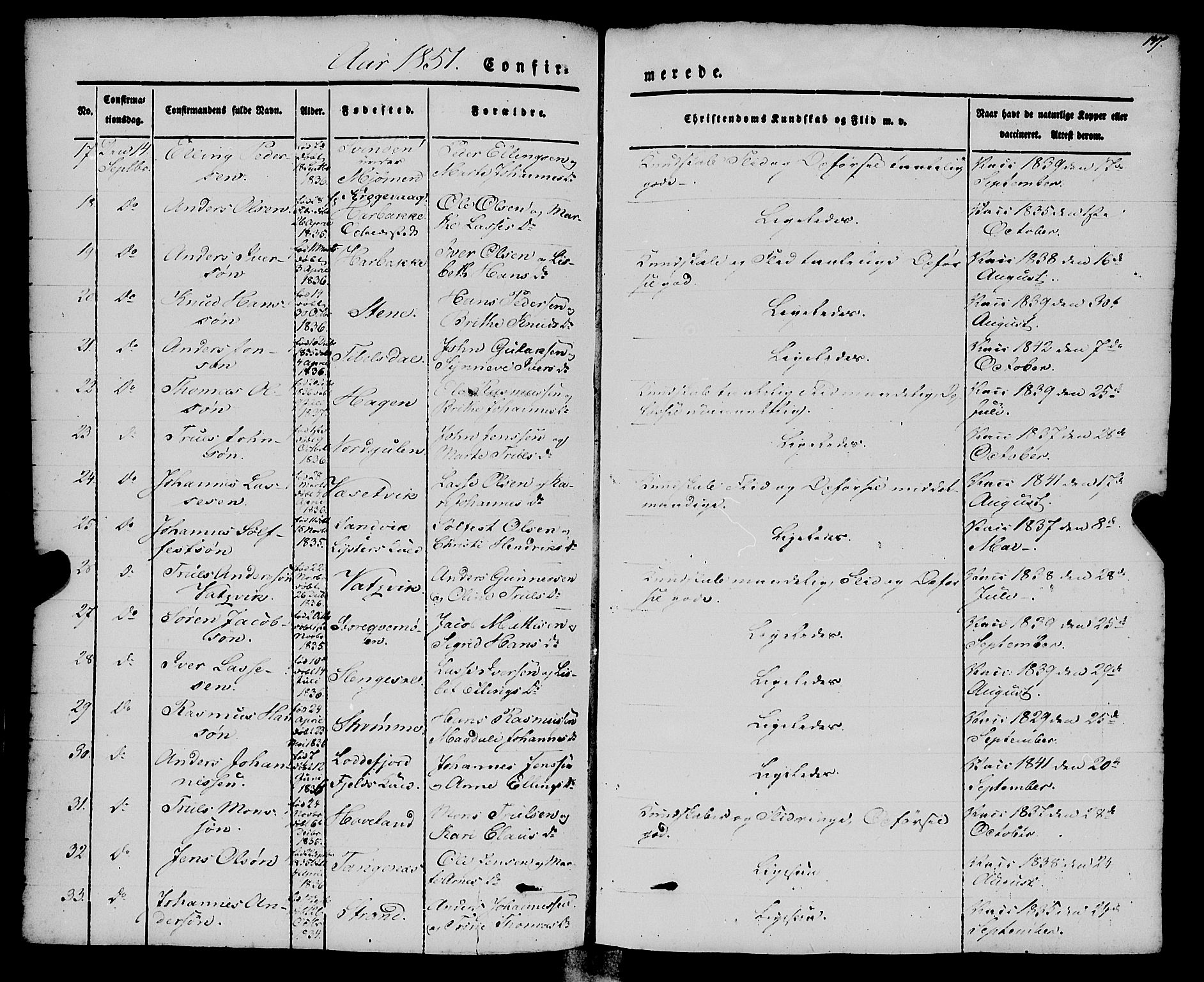 Gulen sokneprestembete, AV/SAB-A-80201/H/Haa/Haaa/L0021: Parish register (official) no. A 21, 1848-1858, p. 147