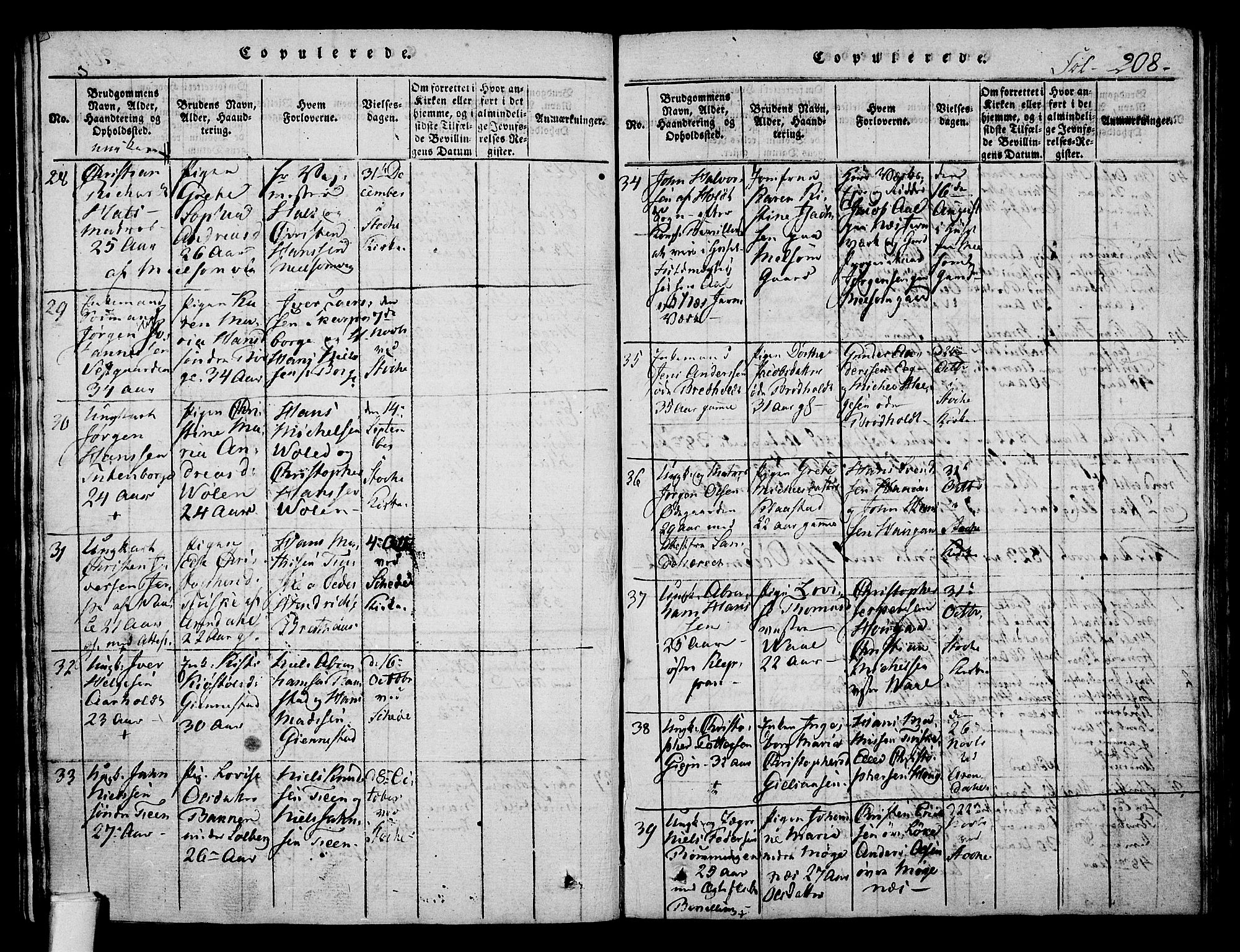 Stokke kirkebøker, AV/SAKO-A-320/F/Fa/L0005: Parish register (official) no. I 5, 1815-1826, p. 208