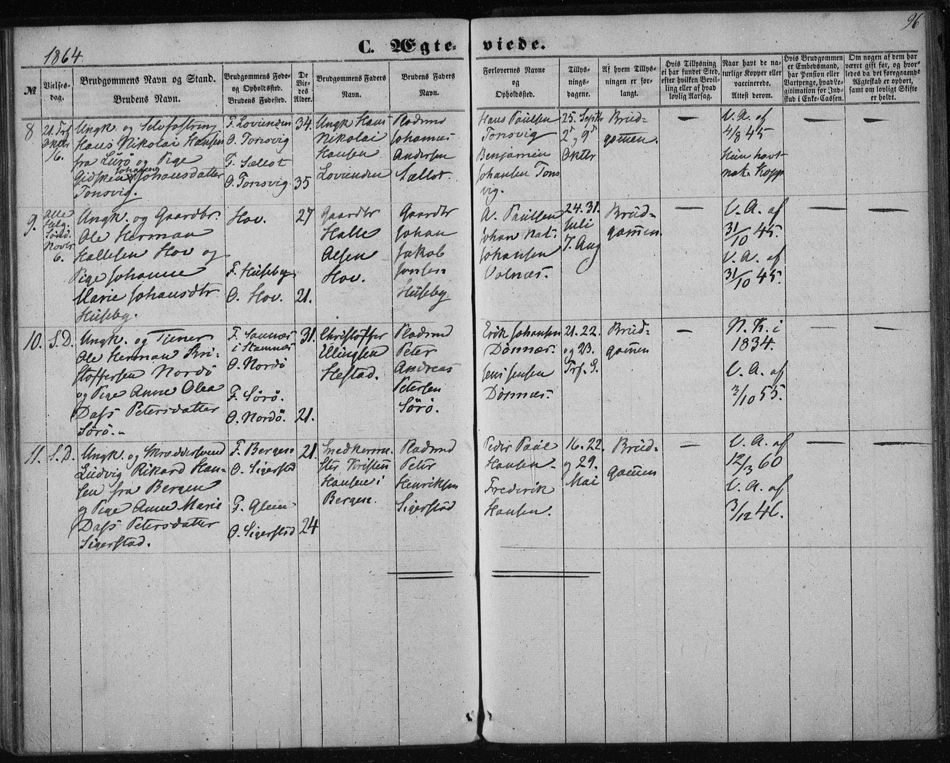 Ministerialprotokoller, klokkerbøker og fødselsregistre - Nordland, AV/SAT-A-1459/835/L0523: Parish register (official) no. 835A01, 1855-1865, p. 96