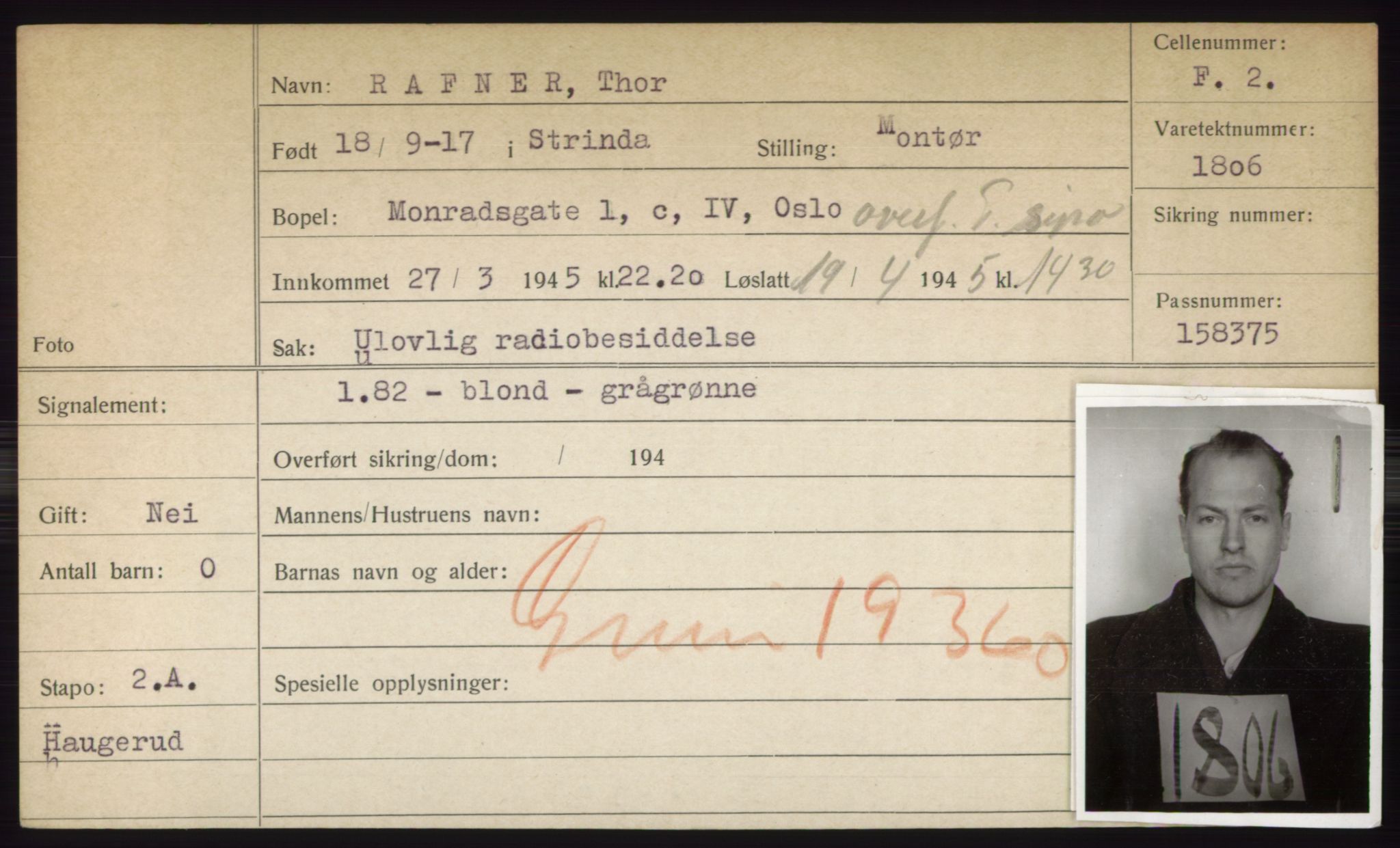 Statspolitiet - Hovedkontoret / Osloavdelingen, AV/RA-S-1329/C/Ck/Cke/L0004: Fangeregister; etternavn L - R, 1941-1945, p. 710