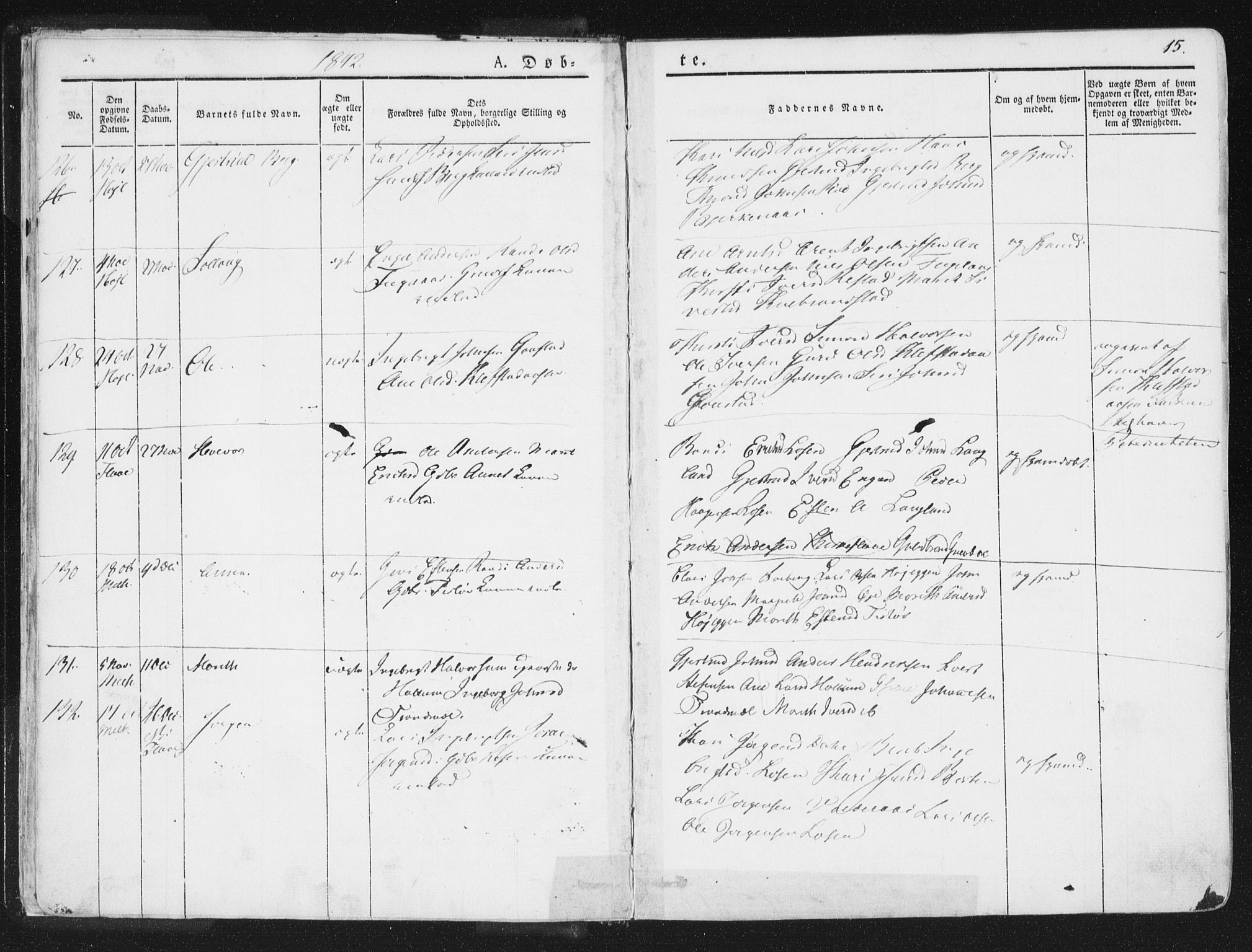 Ministerialprotokoller, klokkerbøker og fødselsregistre - Sør-Trøndelag, AV/SAT-A-1456/691/L1074: Parish register (official) no. 691A06, 1842-1852, p. 15