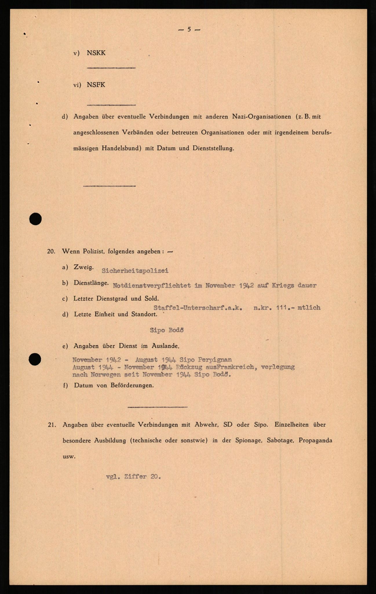 Forsvaret, Forsvarets overkommando II, AV/RA-RAFA-3915/D/Db/L0021: CI Questionaires. Tyske okkupasjonsstyrker i Norge. Tyskere., 1945-1946, p. 100