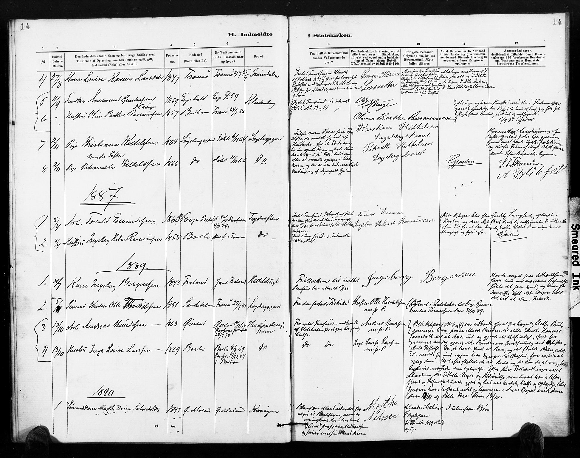 Barbu sokneprestkontor, SAK/1111-0003/F/Fa/L0004: Parish register (official) no. A 4, 1883-1909, p. 14