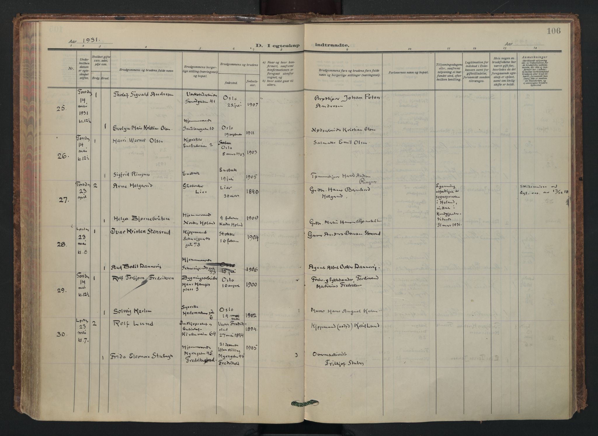 Vålerengen prestekontor Kirkebøker, AV/SAO-A-10878/F/Fa/L0005: Parish register (official) no. 5, 1924-1936, p. 106