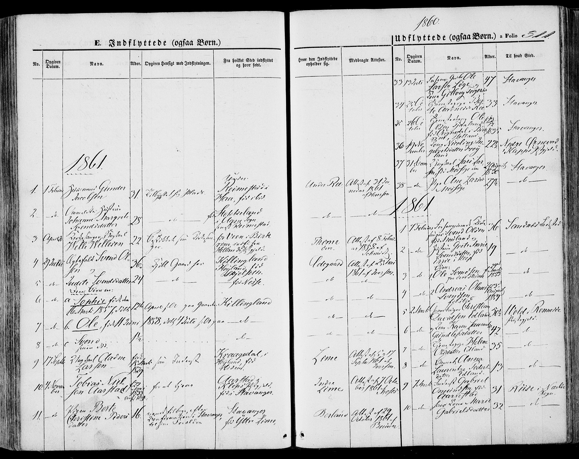 Lye sokneprestkontor, SAST/A-101794/001/30BA/L0007: Parish register (official) no. A 6, 1856-1871, p. 311
