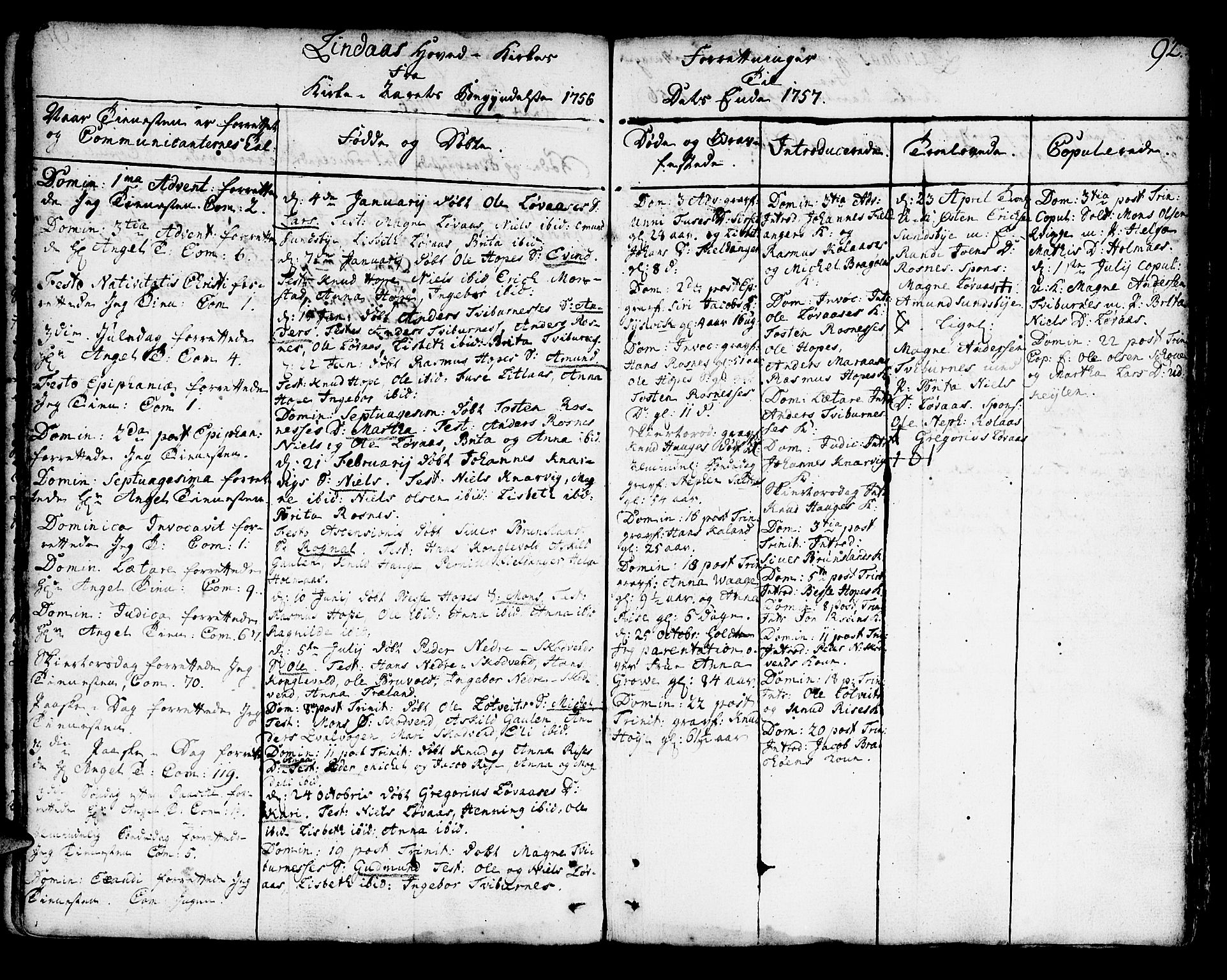 Lindås Sokneprestembete, SAB/A-76701/H/Haa: Parish register (official) no. A 3, 1748-1764, p. 92