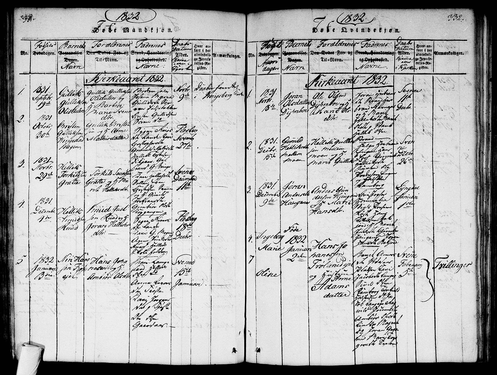 Flesberg kirkebøker, SAKO/A-18/G/Ga/L0001: Parish register (copy) no. I 1, 1816-1834, p. 331-332