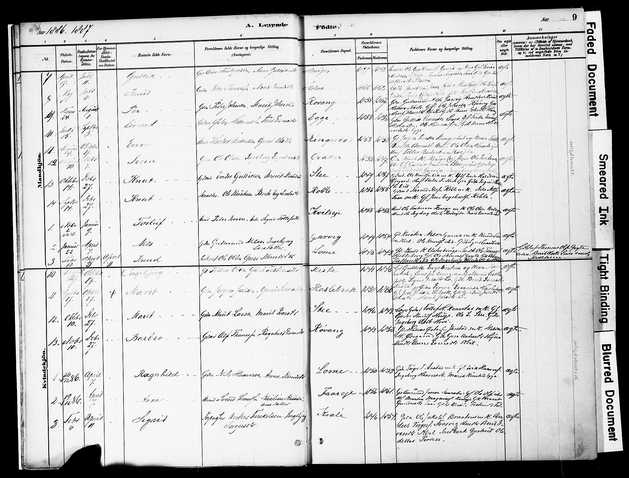 Vestre Slidre prestekontor, SAH/PREST-136/H/Ha/Haa/L0005: Parish register (official) no. 5, 1881-1912, p. 9