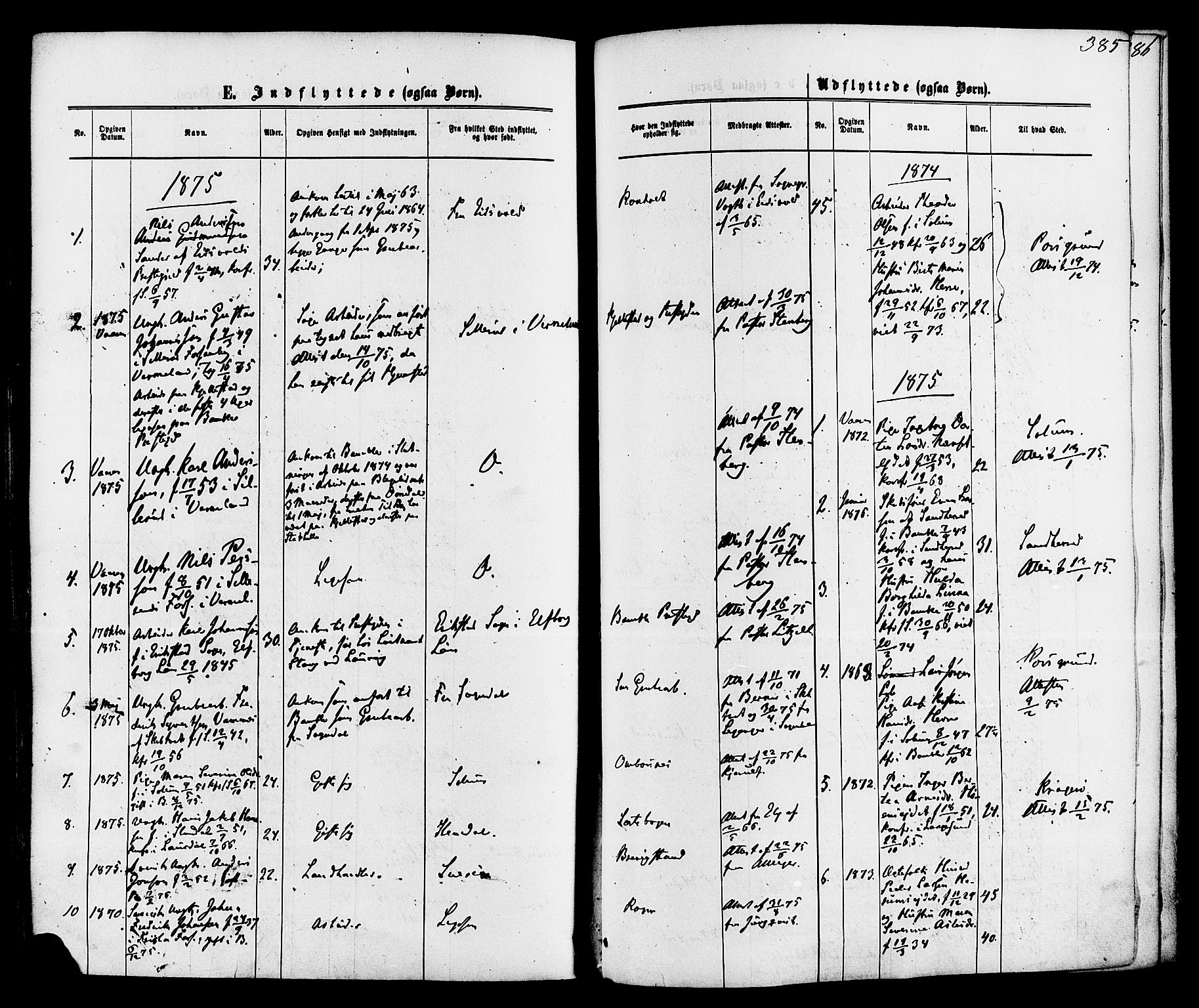 Bamble kirkebøker, SAKO/A-253/F/Fa/L0006: Parish register (official) no. I 6, 1869-1877, p. 385