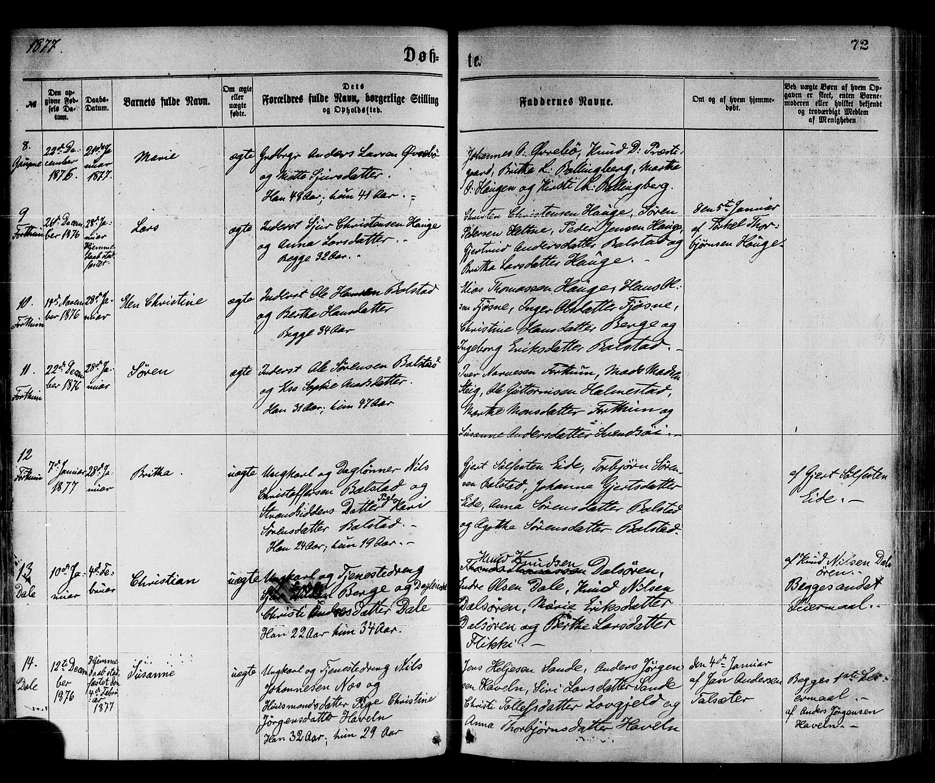 Luster sokneprestembete, SAB/A-81101/H/Haa/Haaa/L0010: Parish register (official) no. A 10, 1871-1886, p. 72