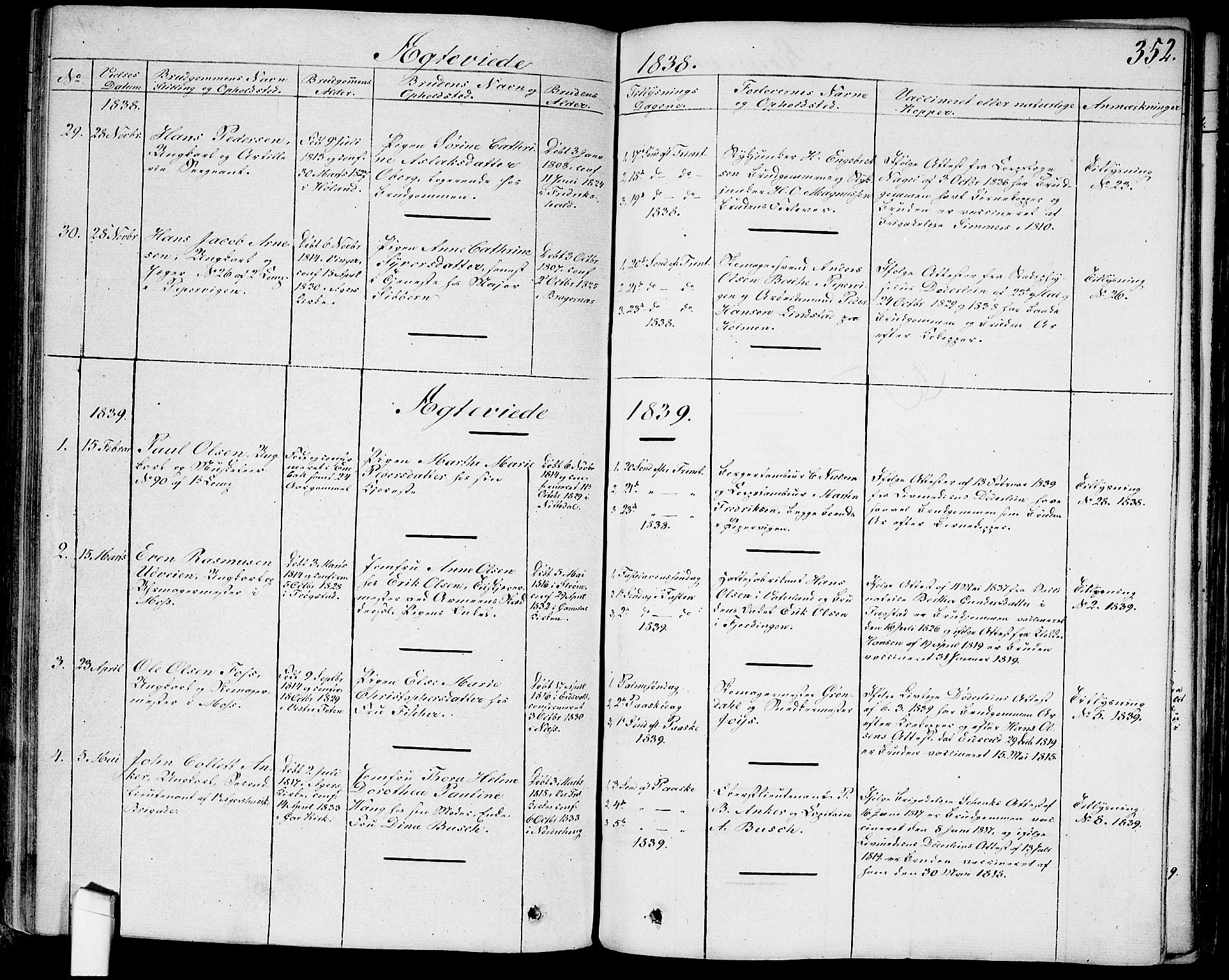 Garnisonsmenigheten Kirkebøker, SAO/A-10846/G/Ga/L0004: Parish register (copy) no. 4, 1828-1840, p. 352