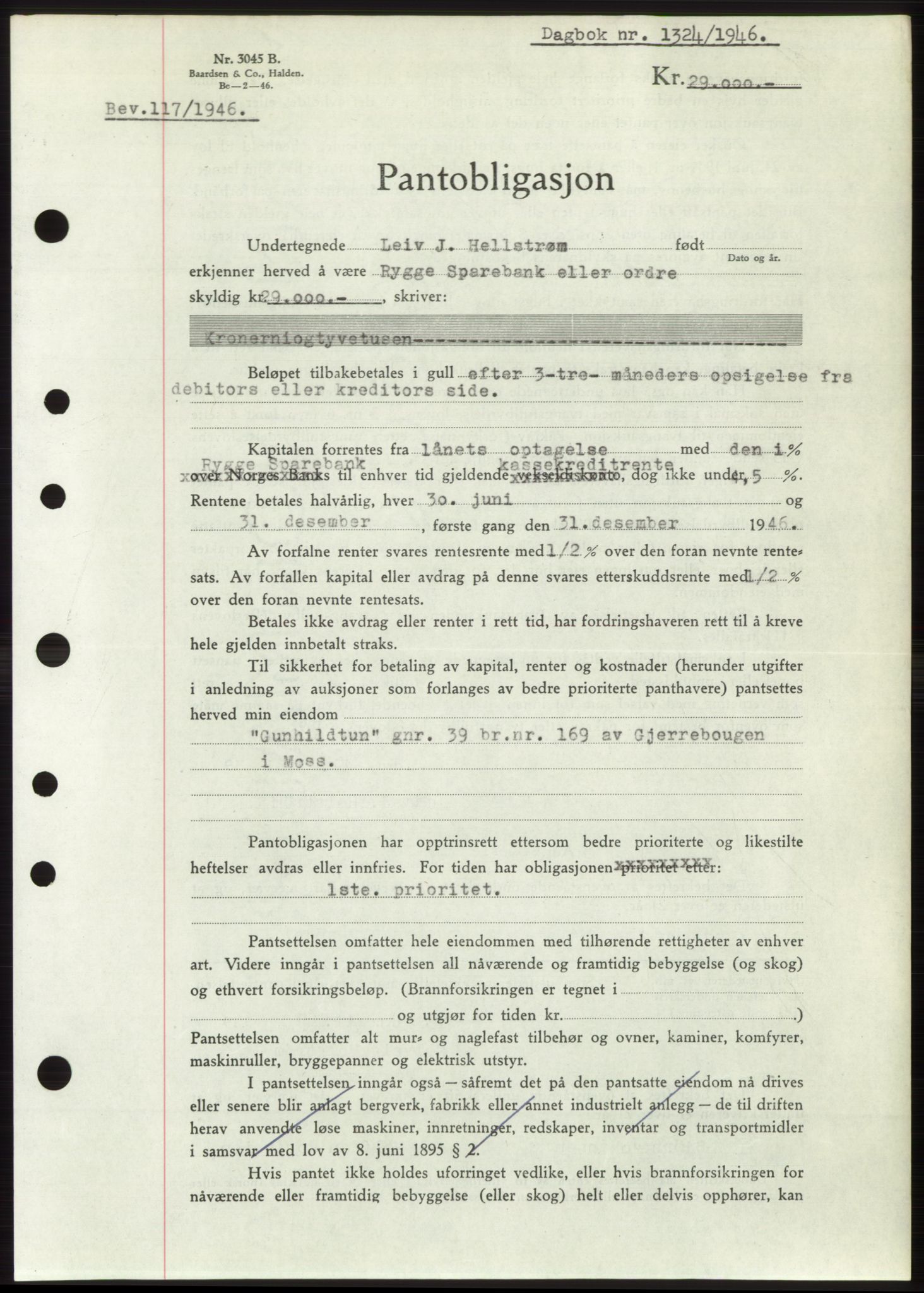 Moss sorenskriveri, AV/SAO-A-10168: Mortgage book no. B15, 1946-1946, Diary no: : 1324/1946