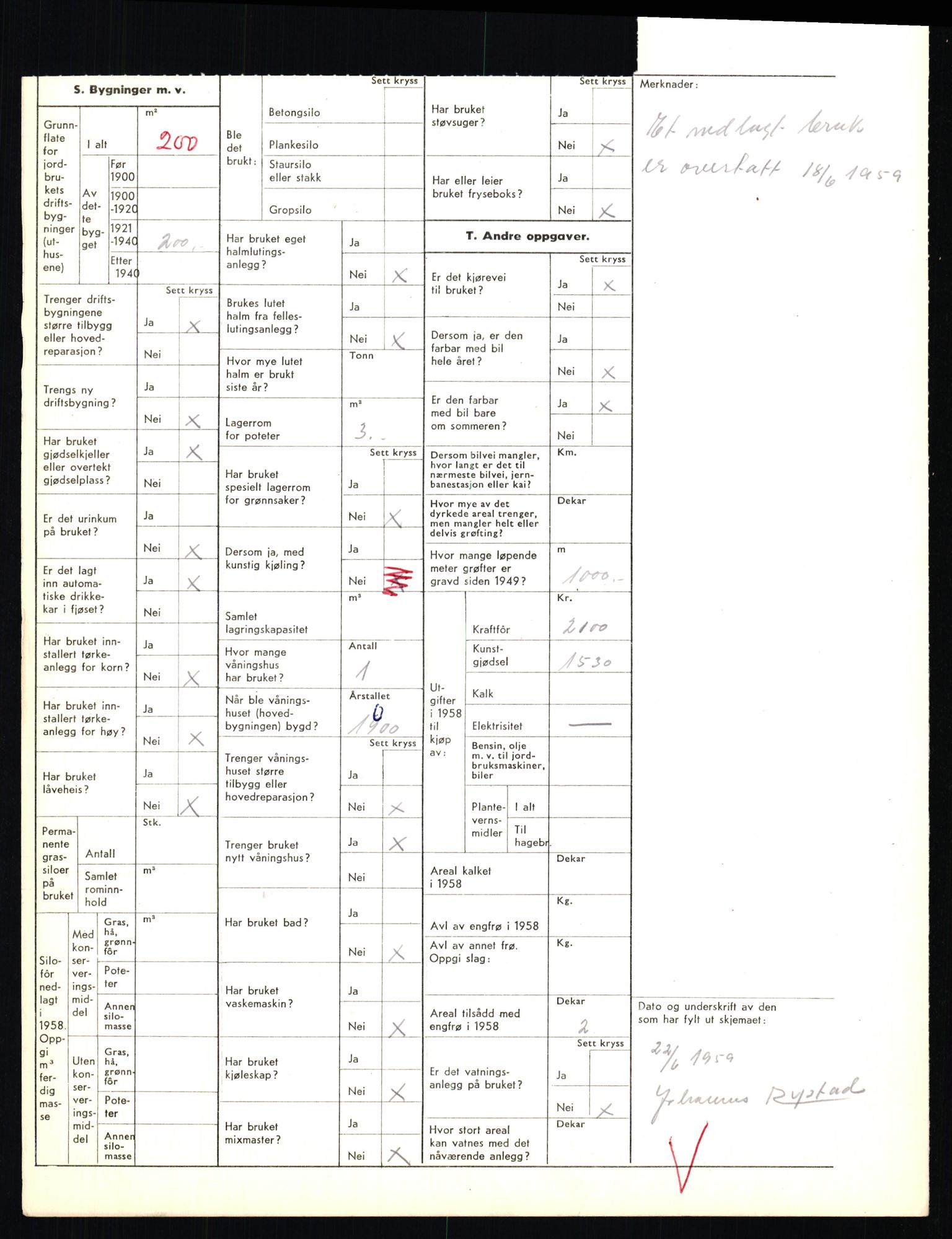 Statistisk sentralbyrå, Næringsøkonomiske emner, Jordbruk, skogbruk, jakt, fiske og fangst, AV/RA-S-2234/G/Gd/L0655: Troms: 1924 Målselv (kl. 4-10), 1959, p. 2192