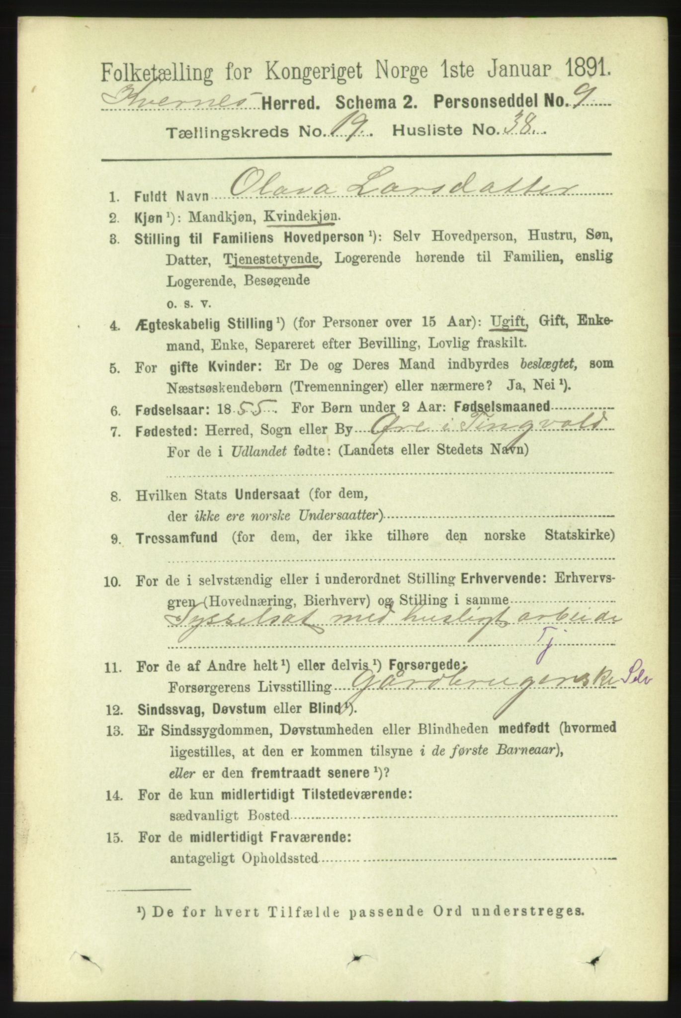 RA, 1891 census for 1553 Kvernes, 1891, p. 8714