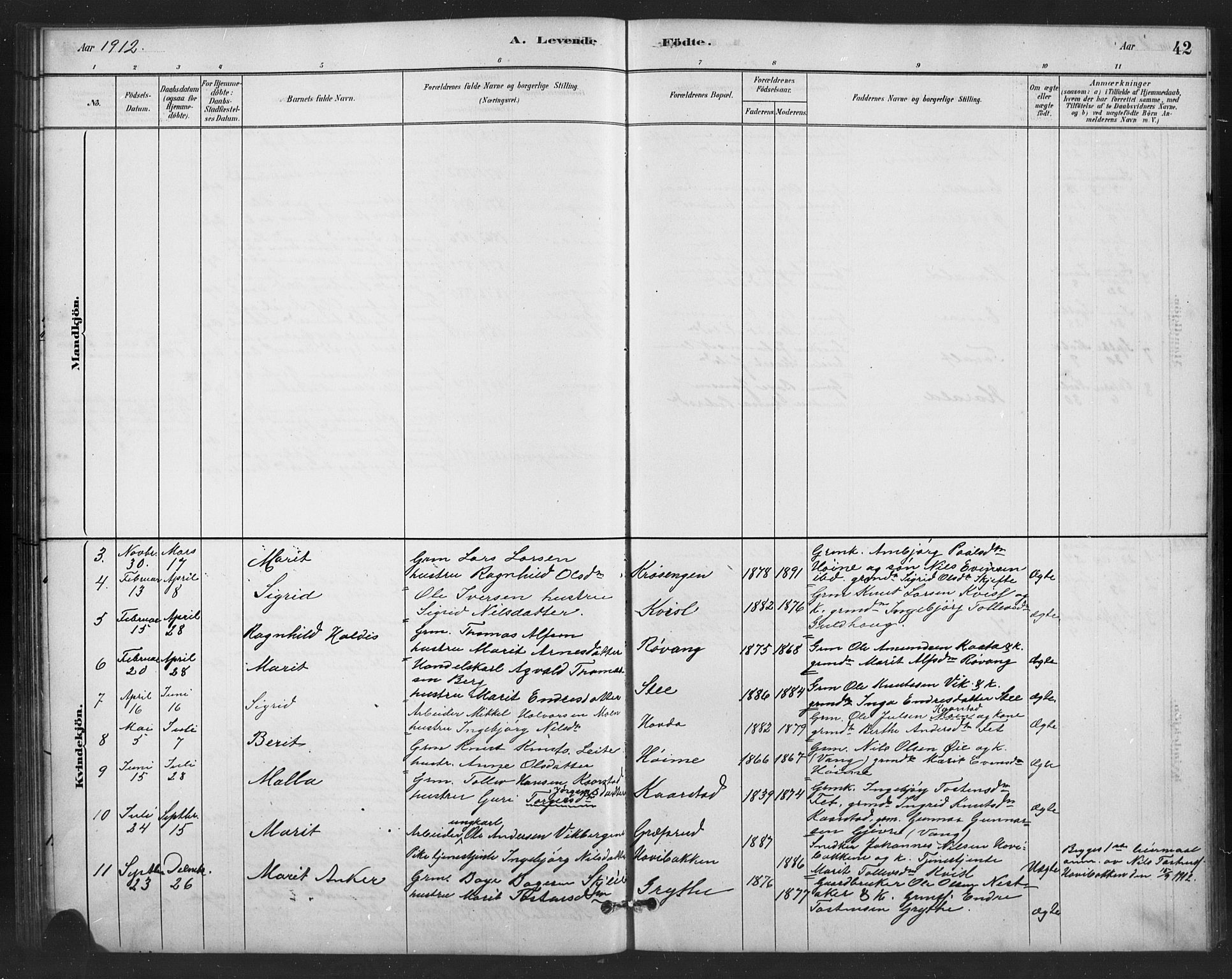 Vestre Slidre prestekontor, AV/SAH-PREST-136/H/Ha/Hab/L0006: Parish register (copy) no. 6, 1881-1915, p. 42