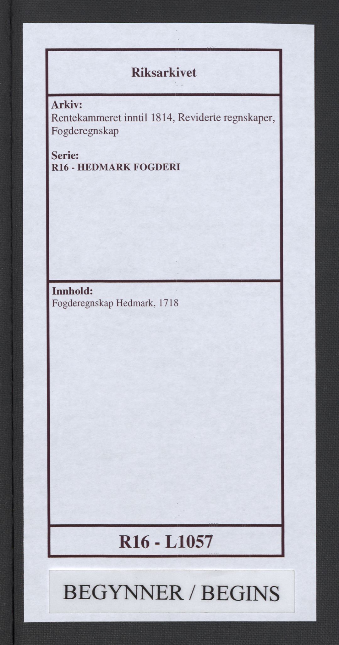 Rentekammeret inntil 1814, Reviderte regnskaper, Fogderegnskap, RA/EA-4092/R16/L1057: Fogderegnskap Hedmark, 1718, p. 1