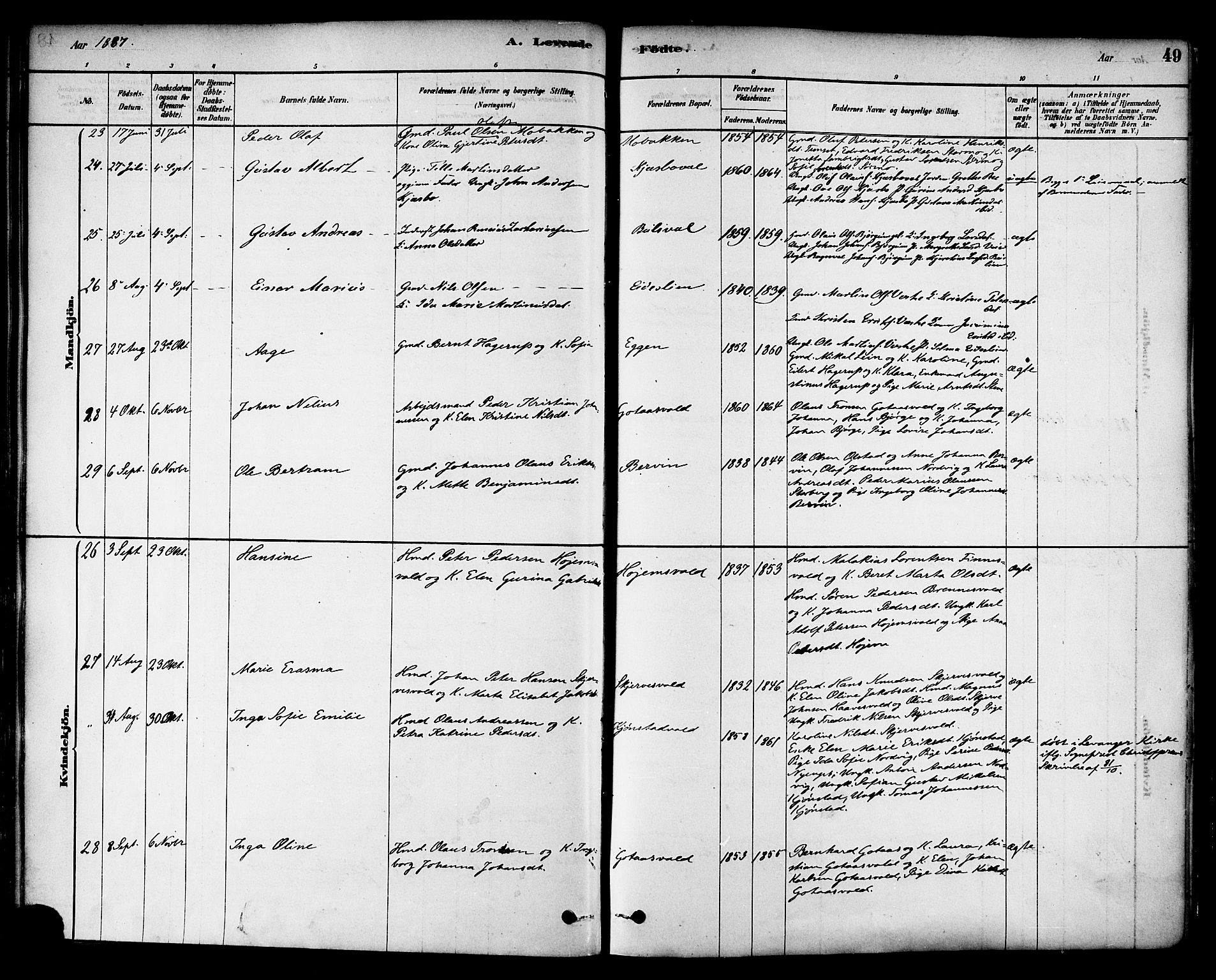 Ministerialprotokoller, klokkerbøker og fødselsregistre - Nord-Trøndelag, AV/SAT-A-1458/717/L0159: Parish register (official) no. 717A09, 1878-1898, p. 49