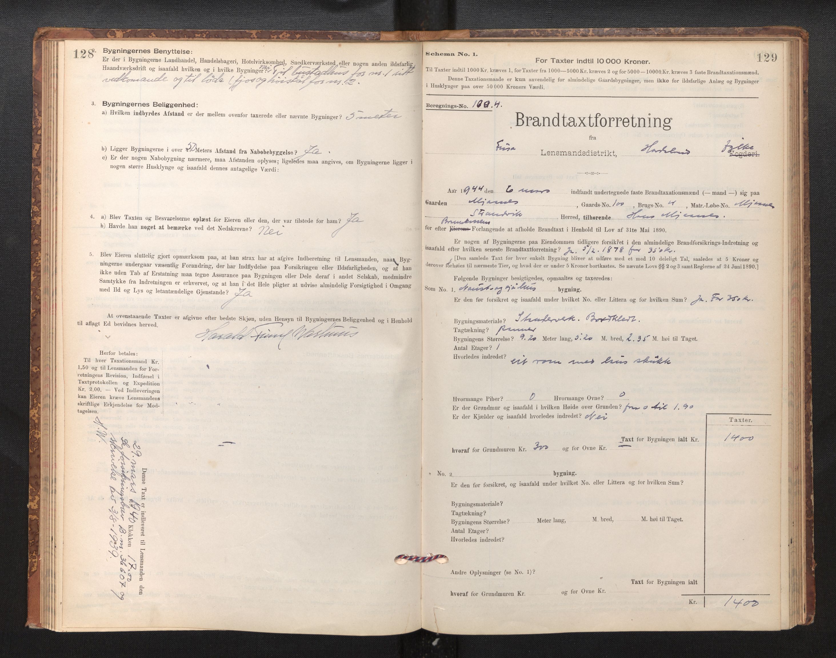 Lensmannen i Fusa, SAB/A-32401/1/0012/L0003: Branntakstprotokoll, skjematakst, 1895-1950, p. 128-129