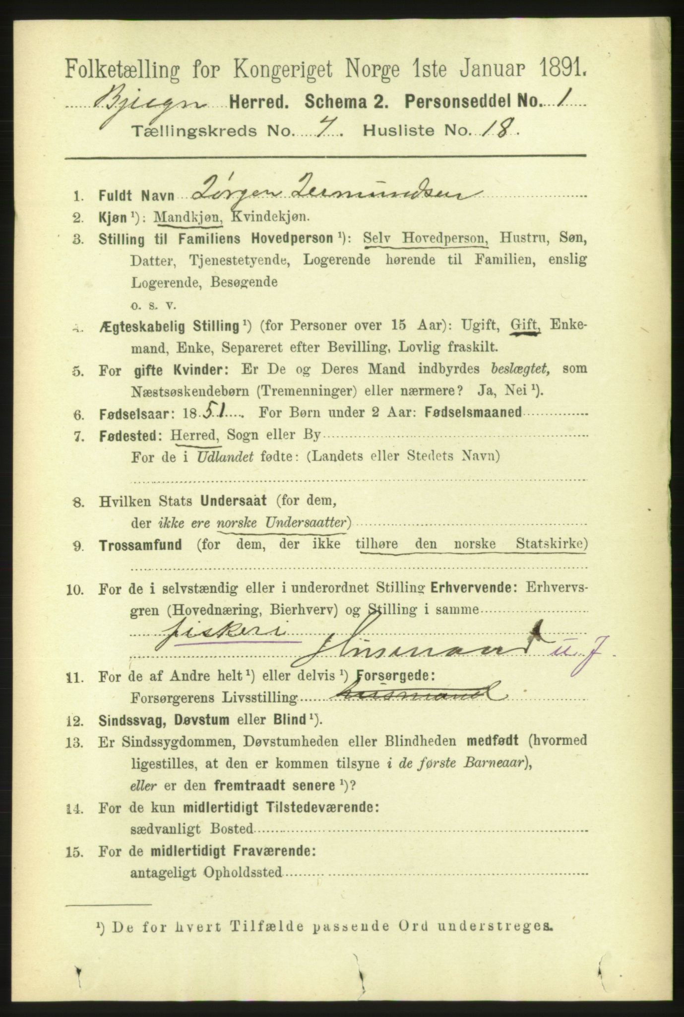 RA, 1891 census for 1627 Bjugn, 1891, p. 1945