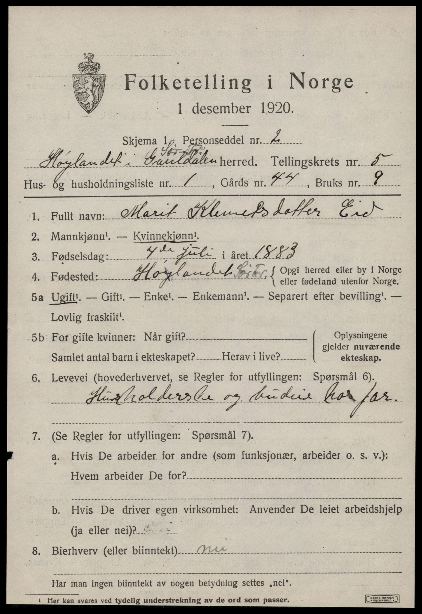 SAT, 1920 census for Hølonda, 1920, p. 2199