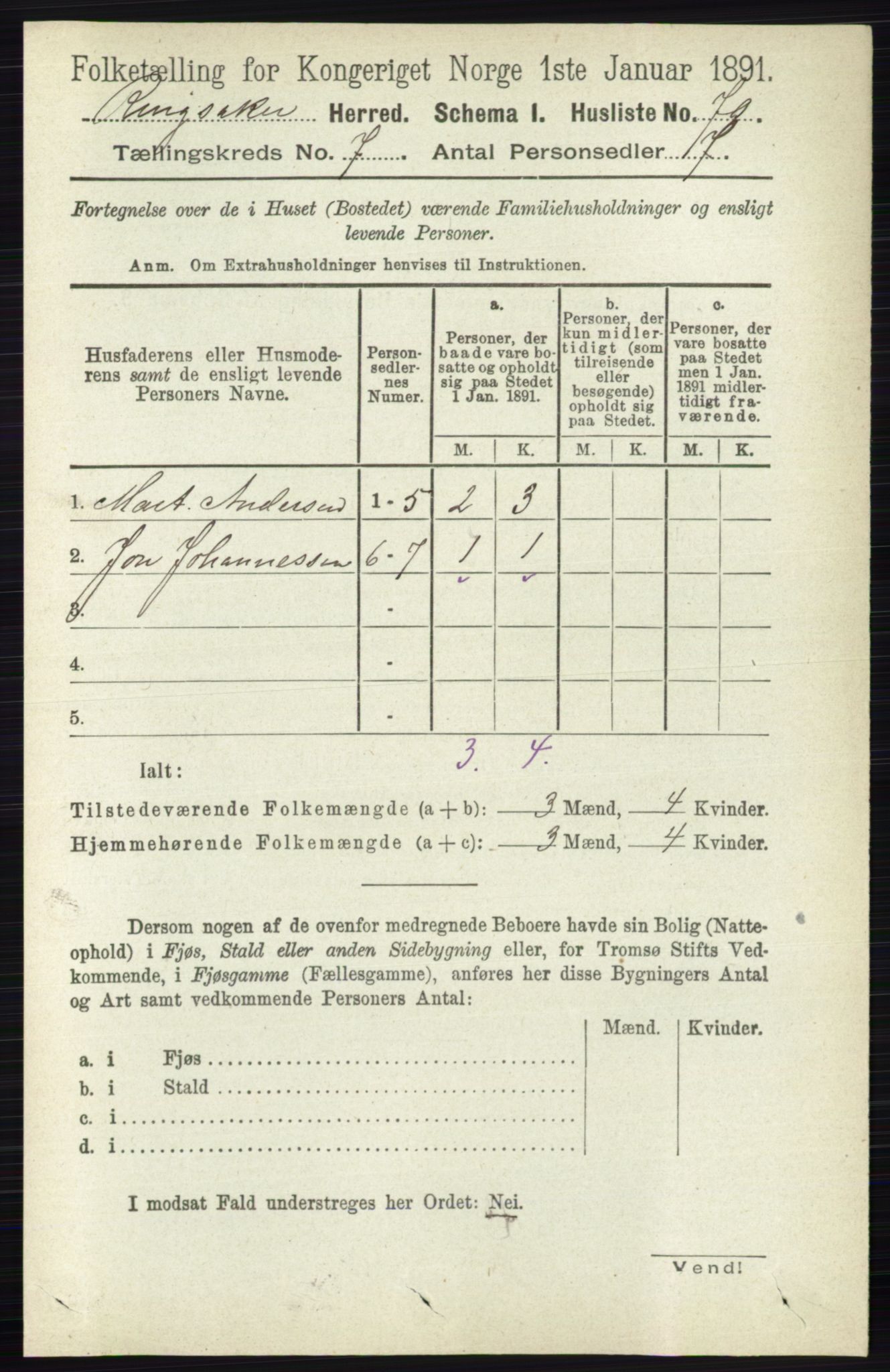 RA, 1891 census for 0412 Ringsaker, 1891, p. 3860