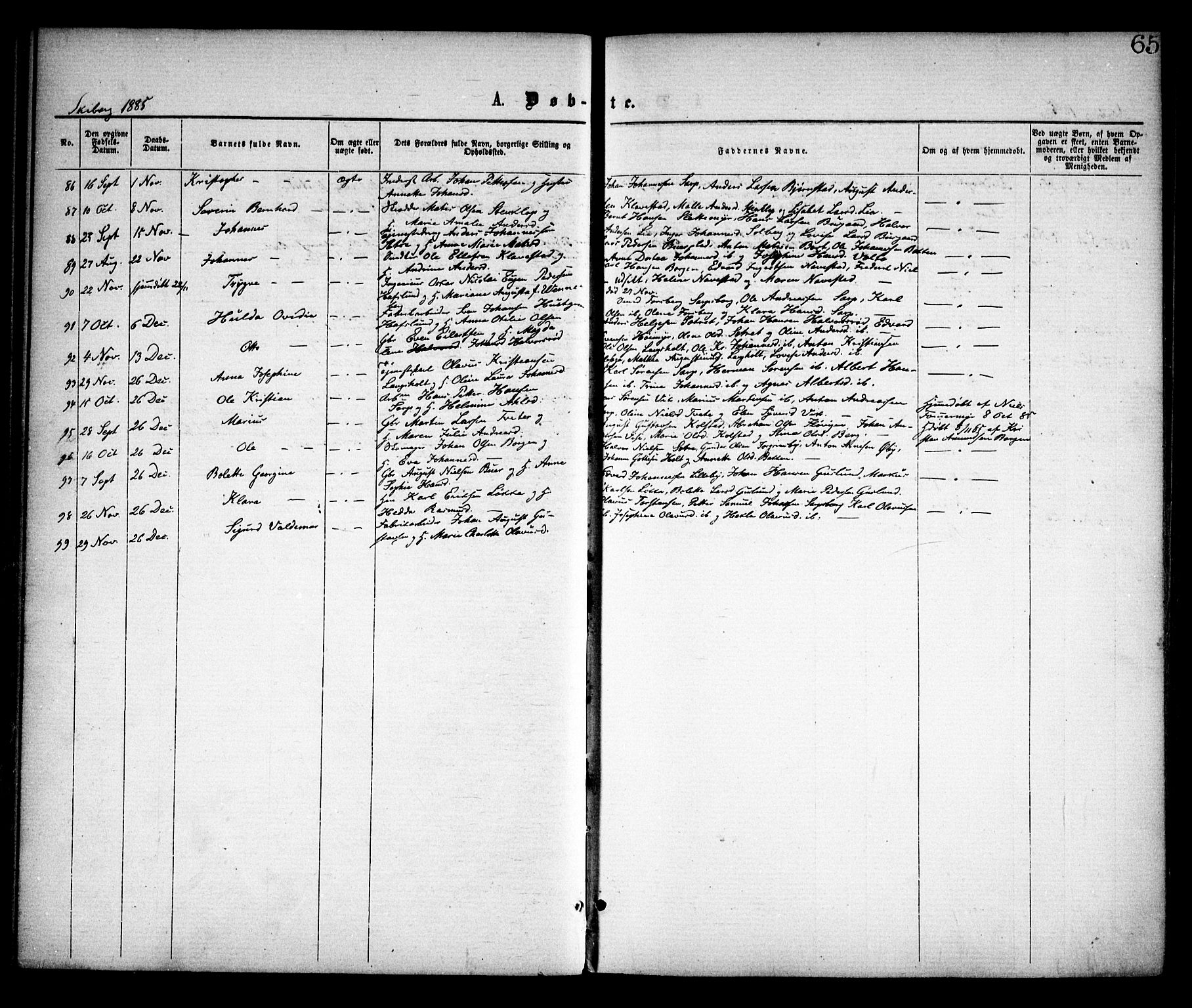 Skjeberg prestekontor Kirkebøker, SAO/A-10923/F/Fa/L0008: Parish register (official) no. I 8, 1869-1885, p. 65