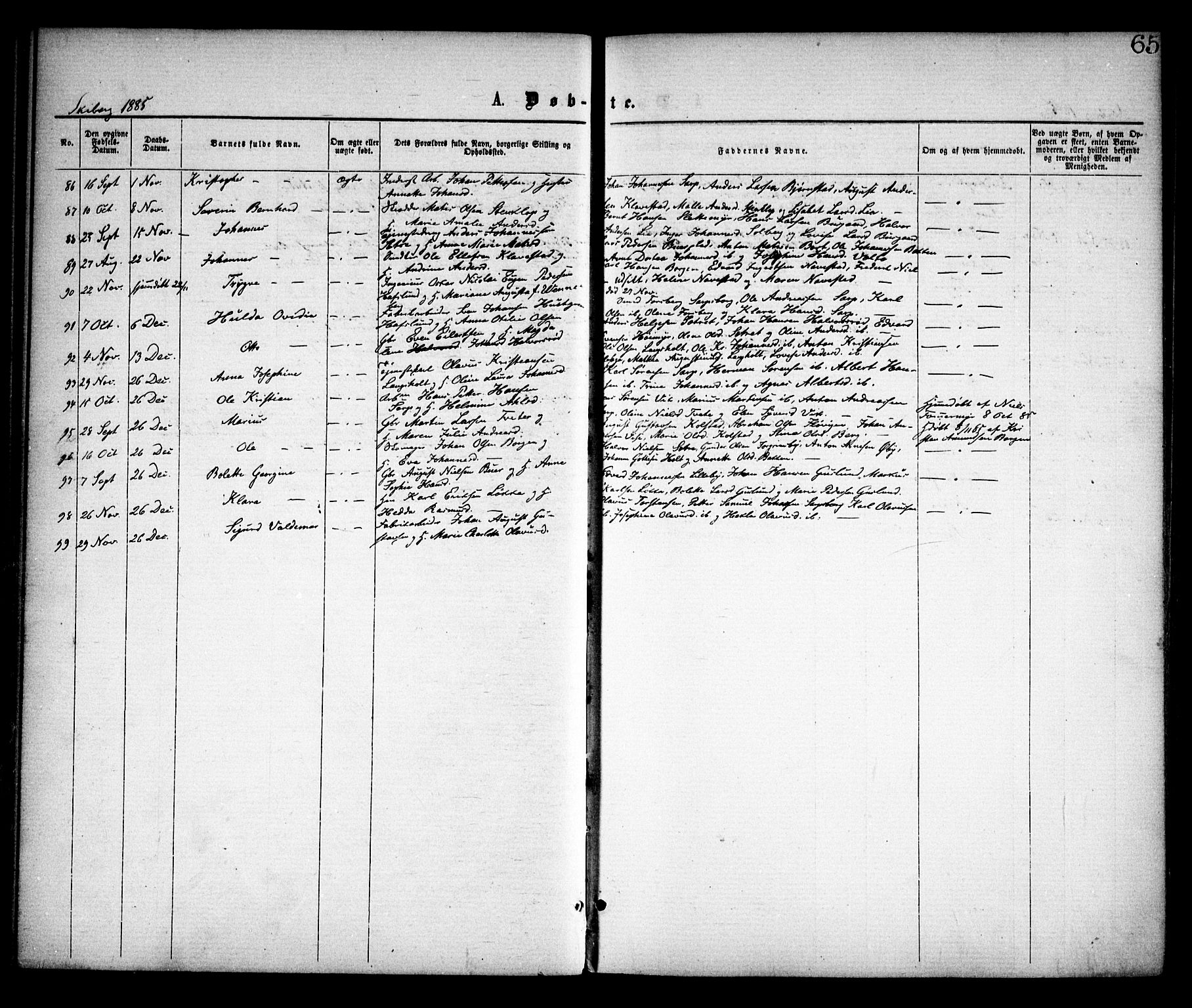 Skjeberg prestekontor Kirkebøker, AV/SAO-A-10923/F/Fa/L0008: Parish register (official) no. I 8, 1869-1885, p. 65