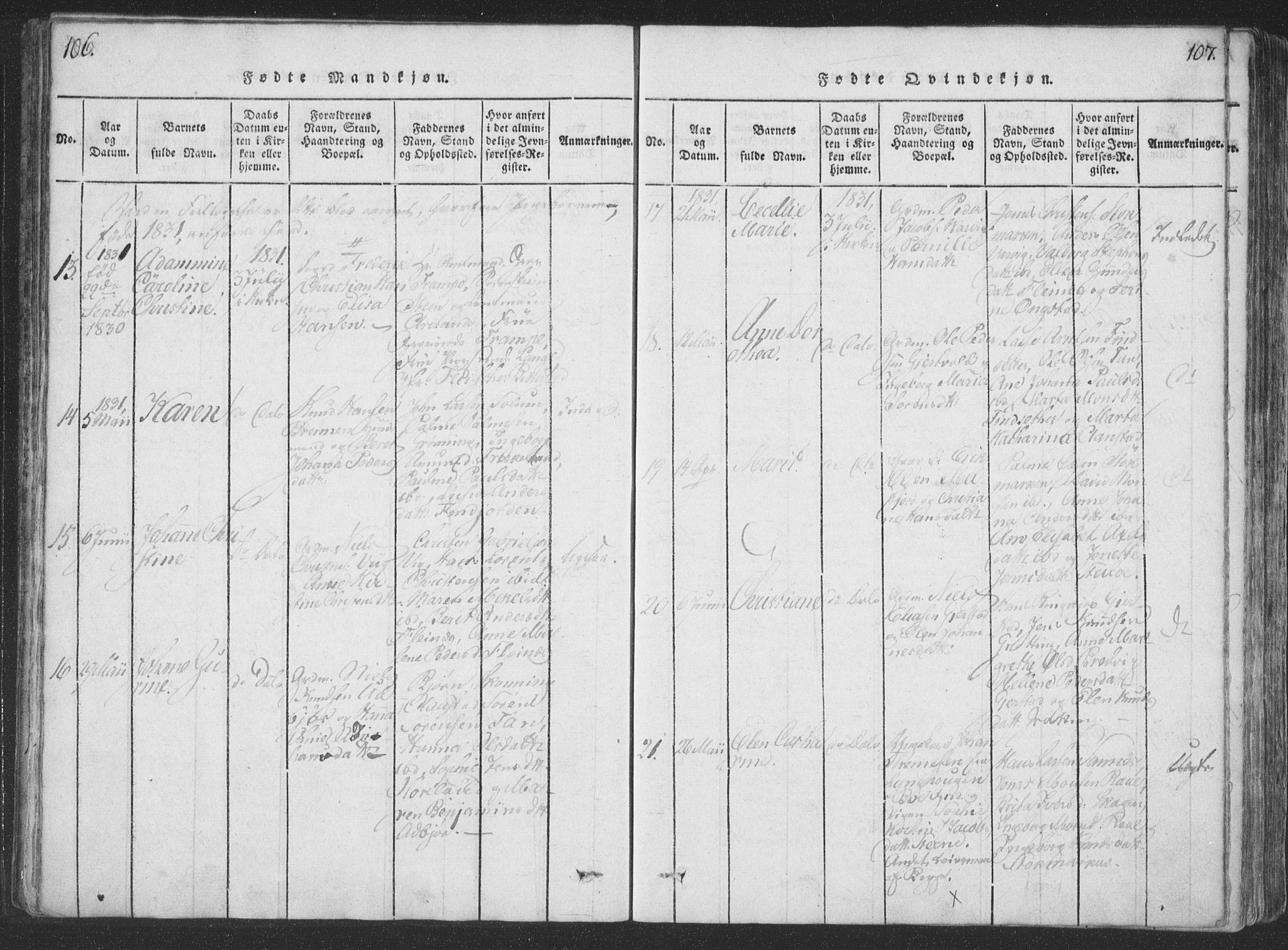 Ministerialprotokoller, klokkerbøker og fødselsregistre - Nordland, SAT/A-1459/888/L1262: Parish register (copy) no. 888C01, 1820-1836, p. 106-107