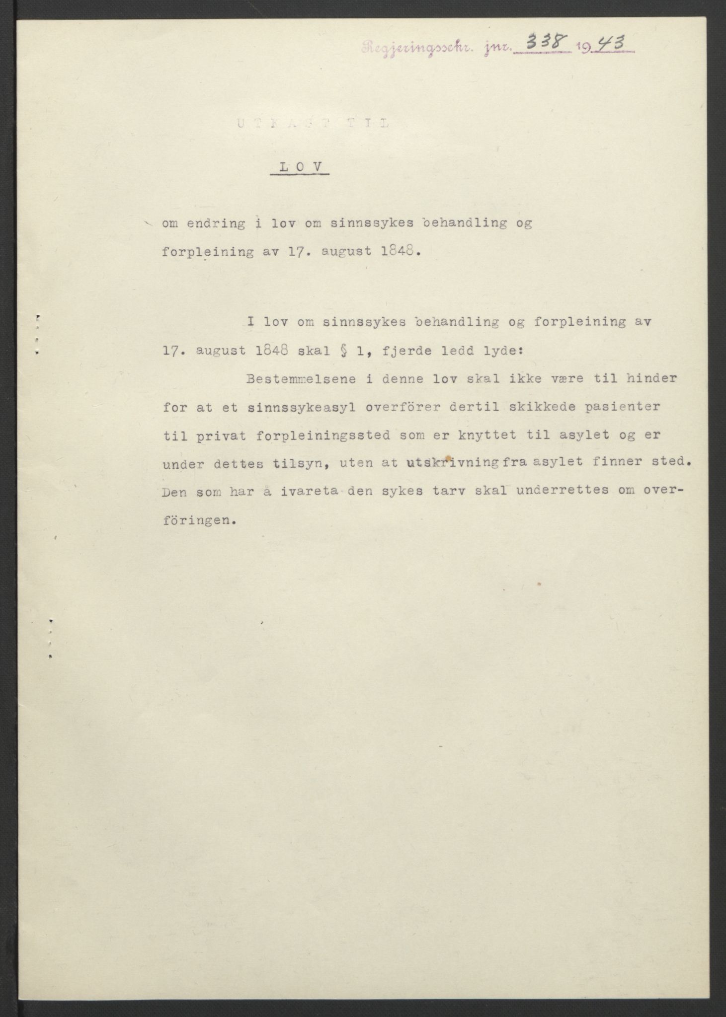 NS-administrasjonen 1940-1945 (Statsrådsekretariatet, de kommisariske statsråder mm), RA/S-4279/D/Db/L0099: Lover, 1943, p. 650