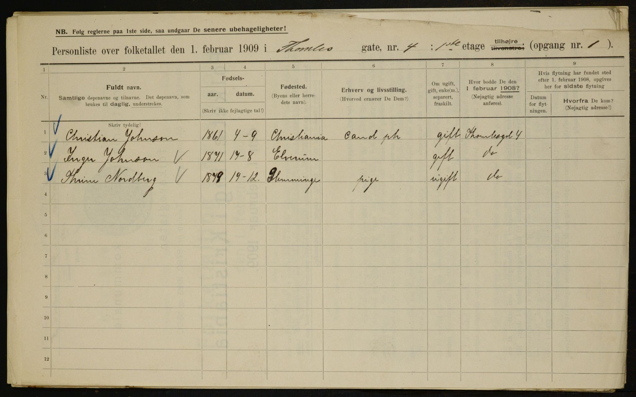 OBA, Municipal Census 1909 for Kristiania, 1909, p. 98978