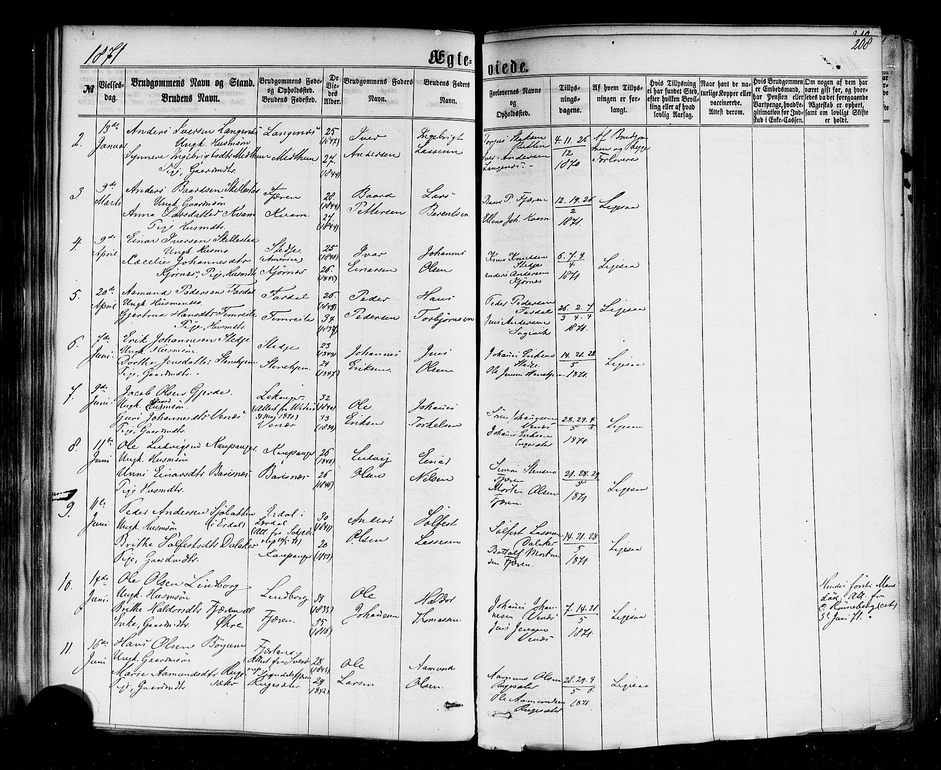 Sogndal sokneprestembete, AV/SAB-A-81301/H/Haa/Haaa/L0013: Parish register (official) no. A 13, 1859-1877, p. 208