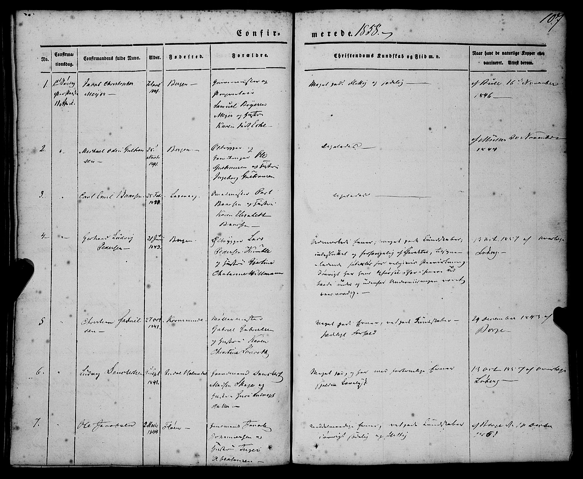 St. Jørgens hospital og Årstad sokneprestembete, SAB/A-99934: Parish register (official) no. A 4, 1844-1863, p. 107