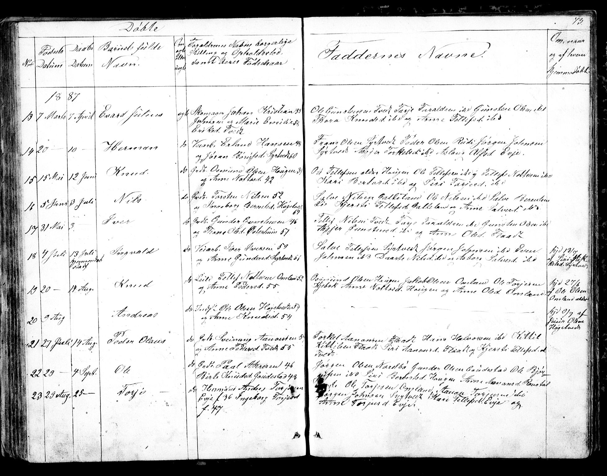 Evje sokneprestkontor, AV/SAK-1111-0008/F/Fb/Fba/L0002: Parish register (copy) no. B 2, 1849-1896, p. 73