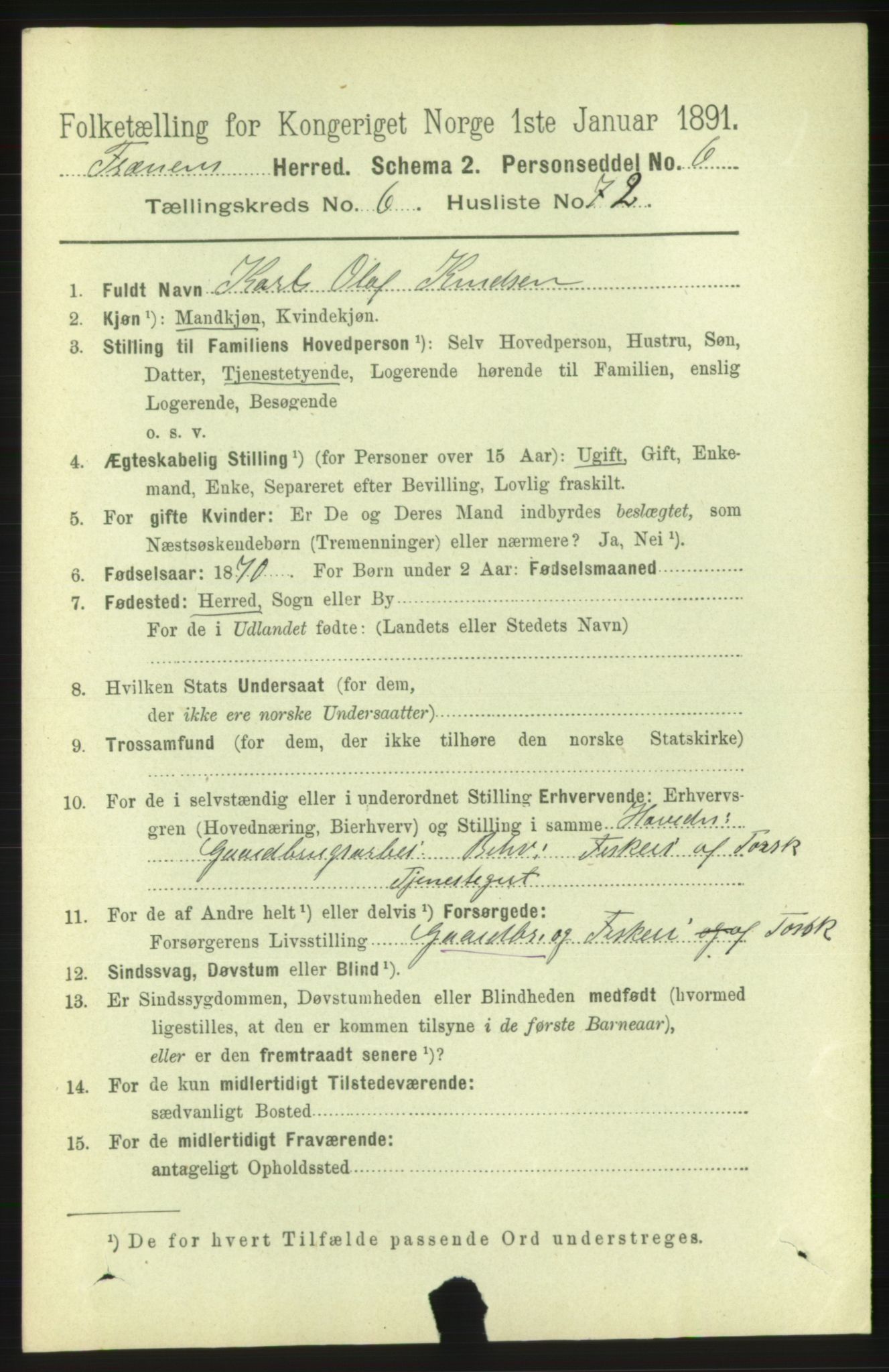 RA, 1891 census for 1548 Fræna, 1891, p. 2280