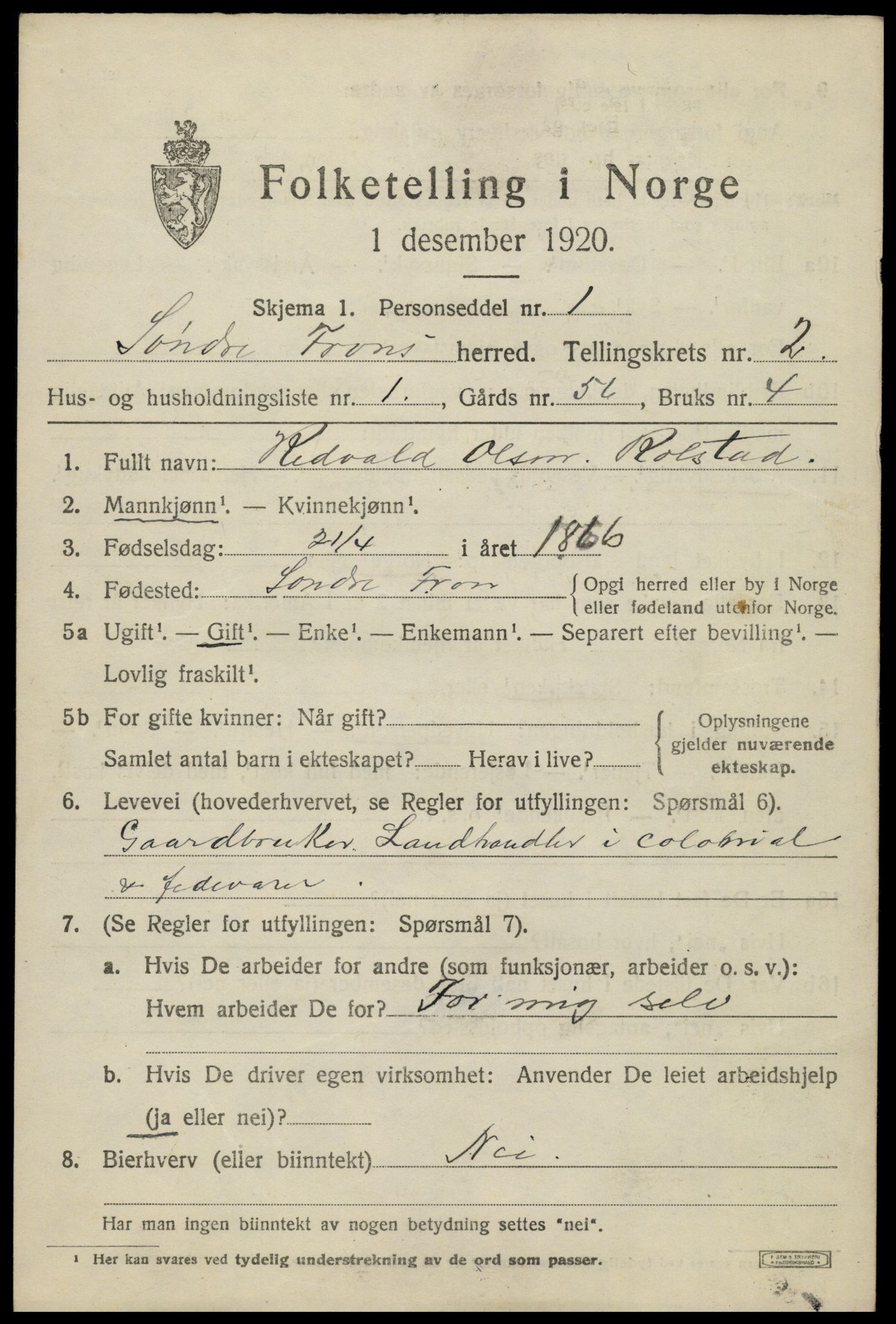 SAH, 1920 census for Sør-Fron, 1920, p. 1917