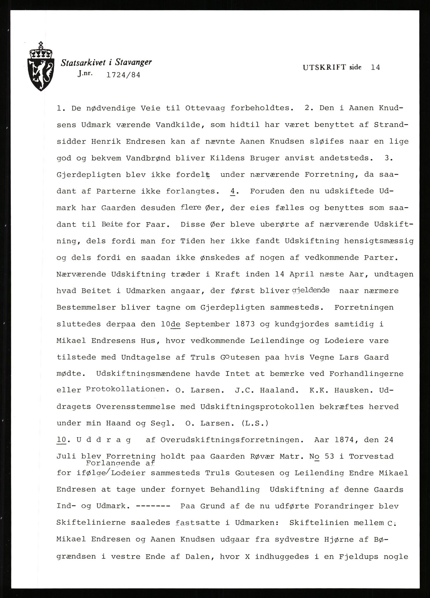 Statsarkivet i Stavanger, SAST/A-101971/03/Y/Yj/L0071: Avskrifter sortert etter gårdsnavn: Røden lille - Røvær, 1750-1930, p. 544