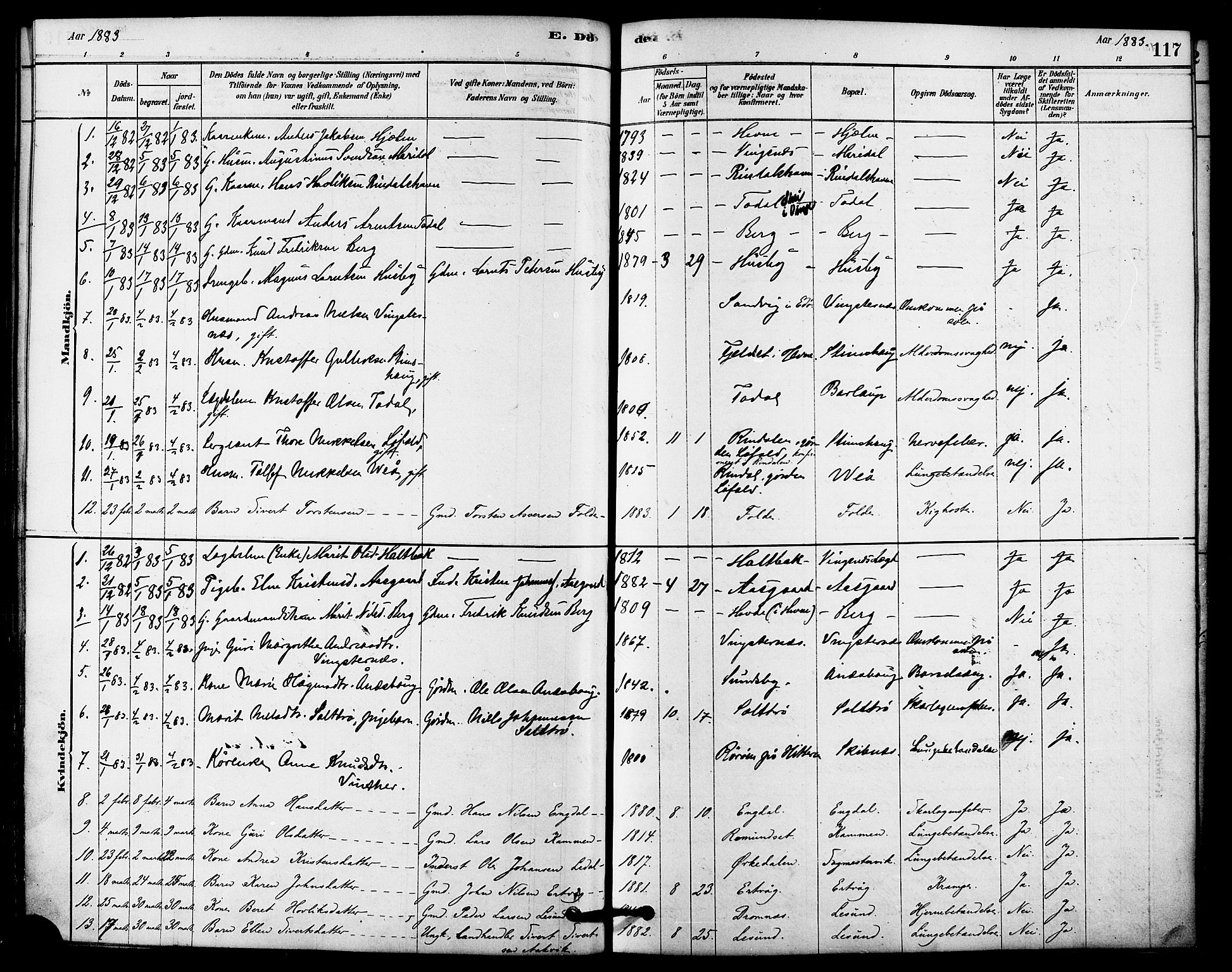 Ministerialprotokoller, klokkerbøker og fødselsregistre - Møre og Romsdal, SAT/A-1454/578/L0906: Parish register (official) no. 578A05, 1878-1886, p. 117
