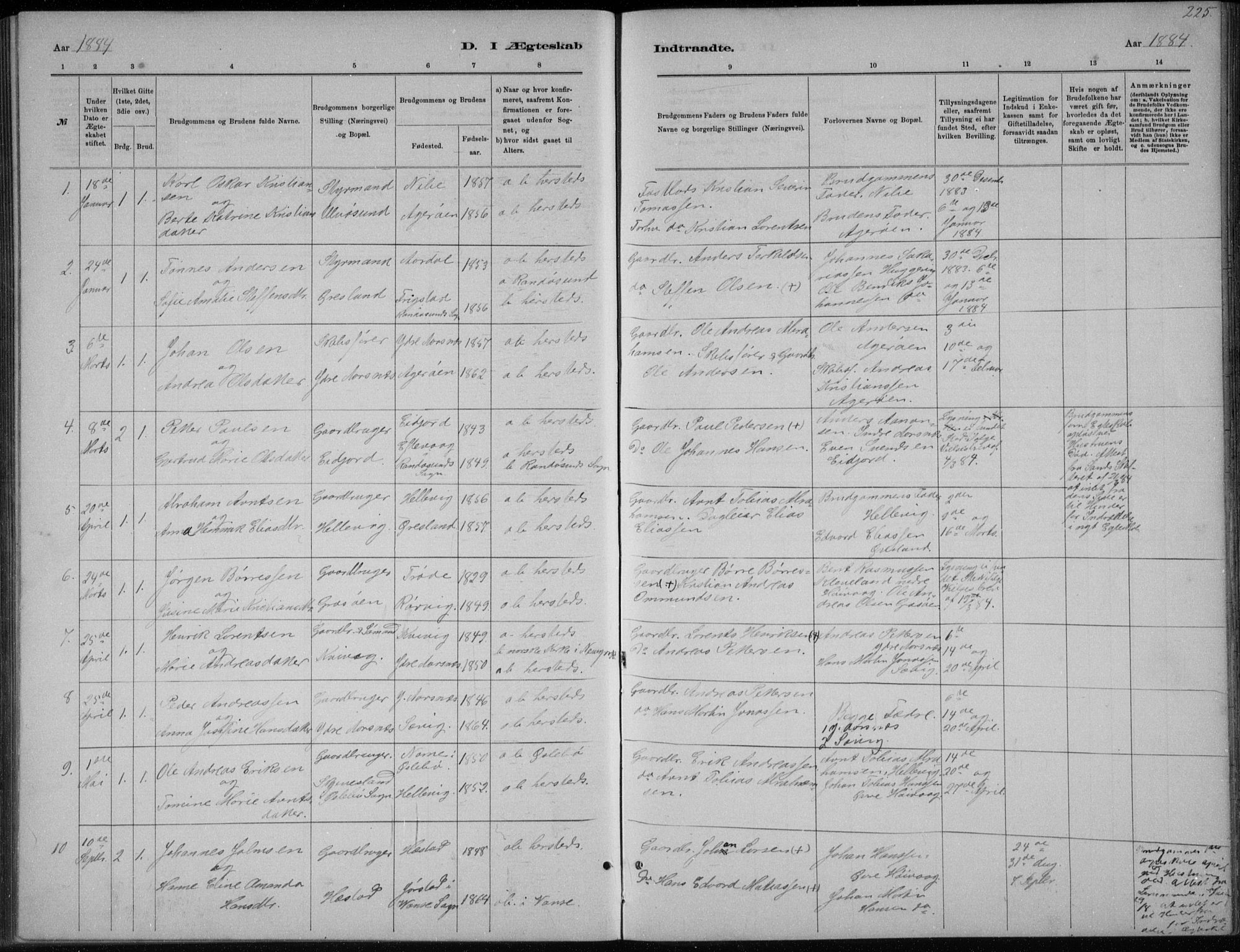 Høvåg sokneprestkontor, SAK/1111-0025/F/Fb/L0004: Parish register (copy) no. B 4, 1883-1898, p. 225