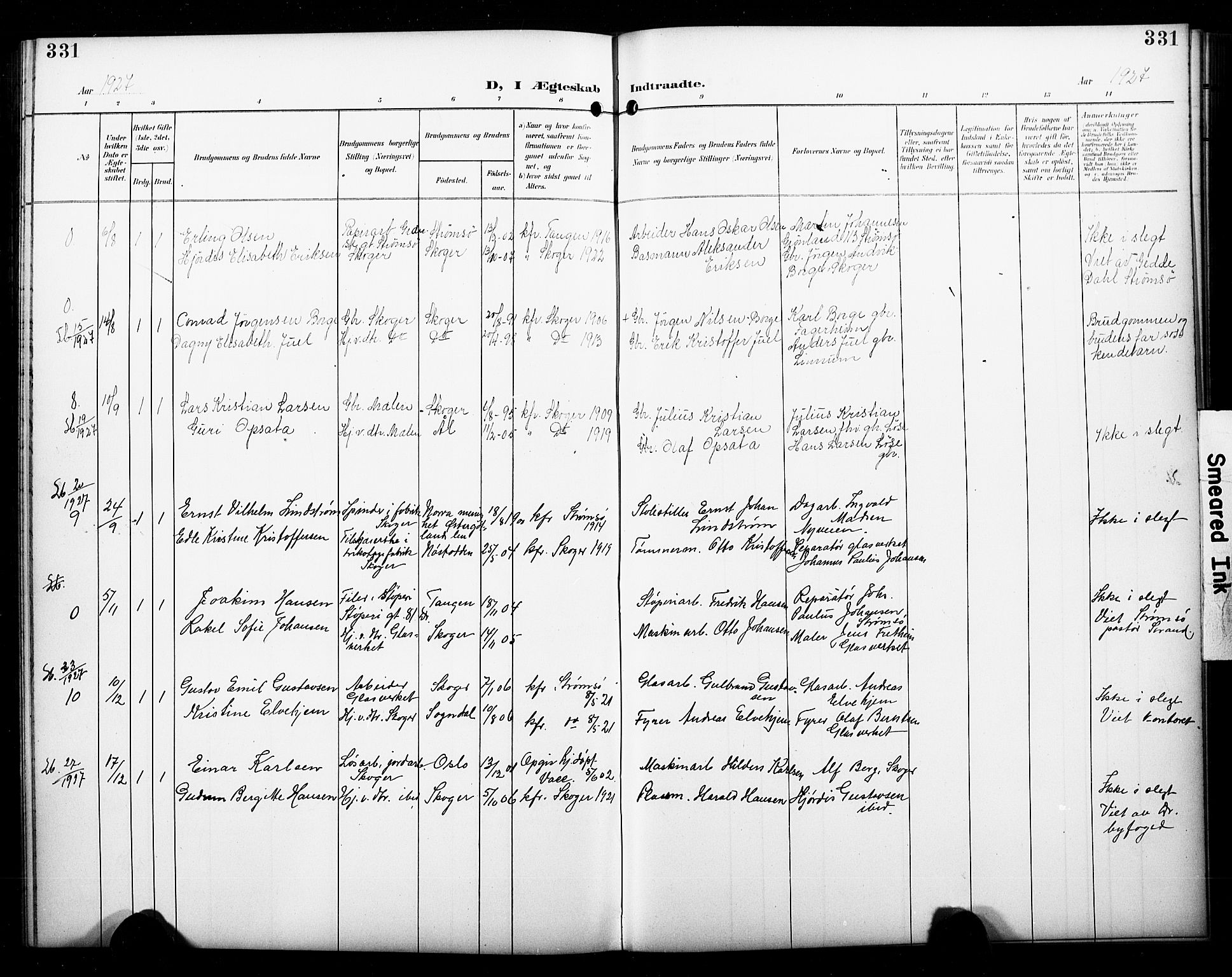 Skoger kirkebøker, AV/SAKO-A-59/G/Ga/L0003: Parish register (copy) no. I 3, 1900-1927, p. 331