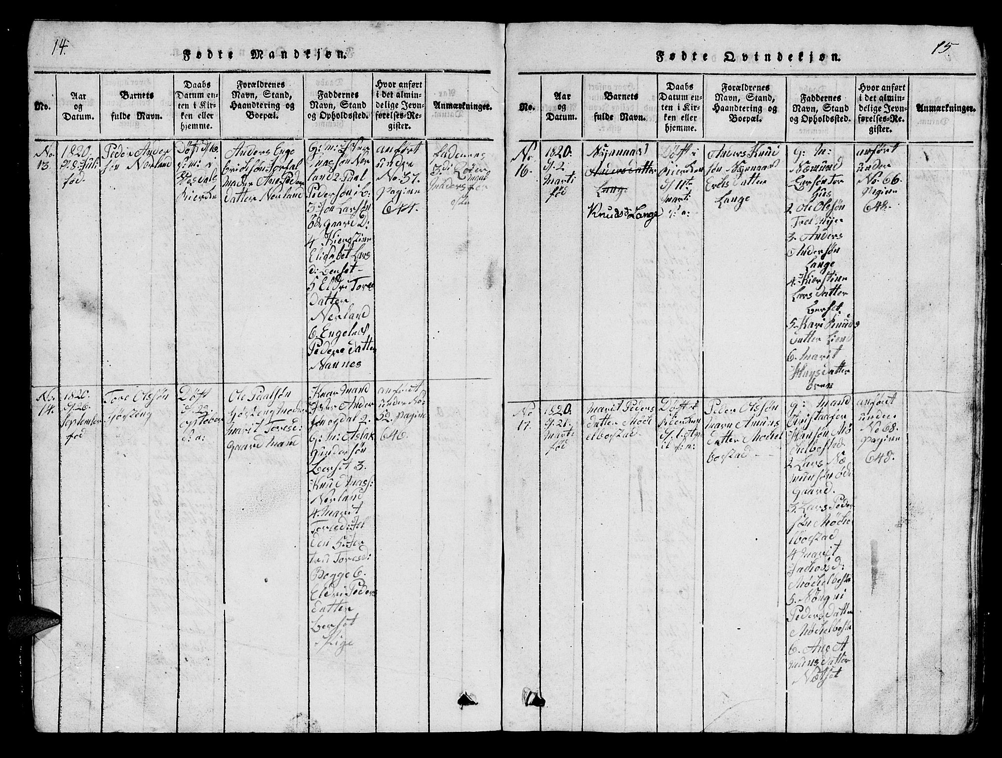 Ministerialprotokoller, klokkerbøker og fødselsregistre - Møre og Romsdal, AV/SAT-A-1454/554/L0644: Parish register (copy) no. 554C01, 1818-1851, p. 14-15