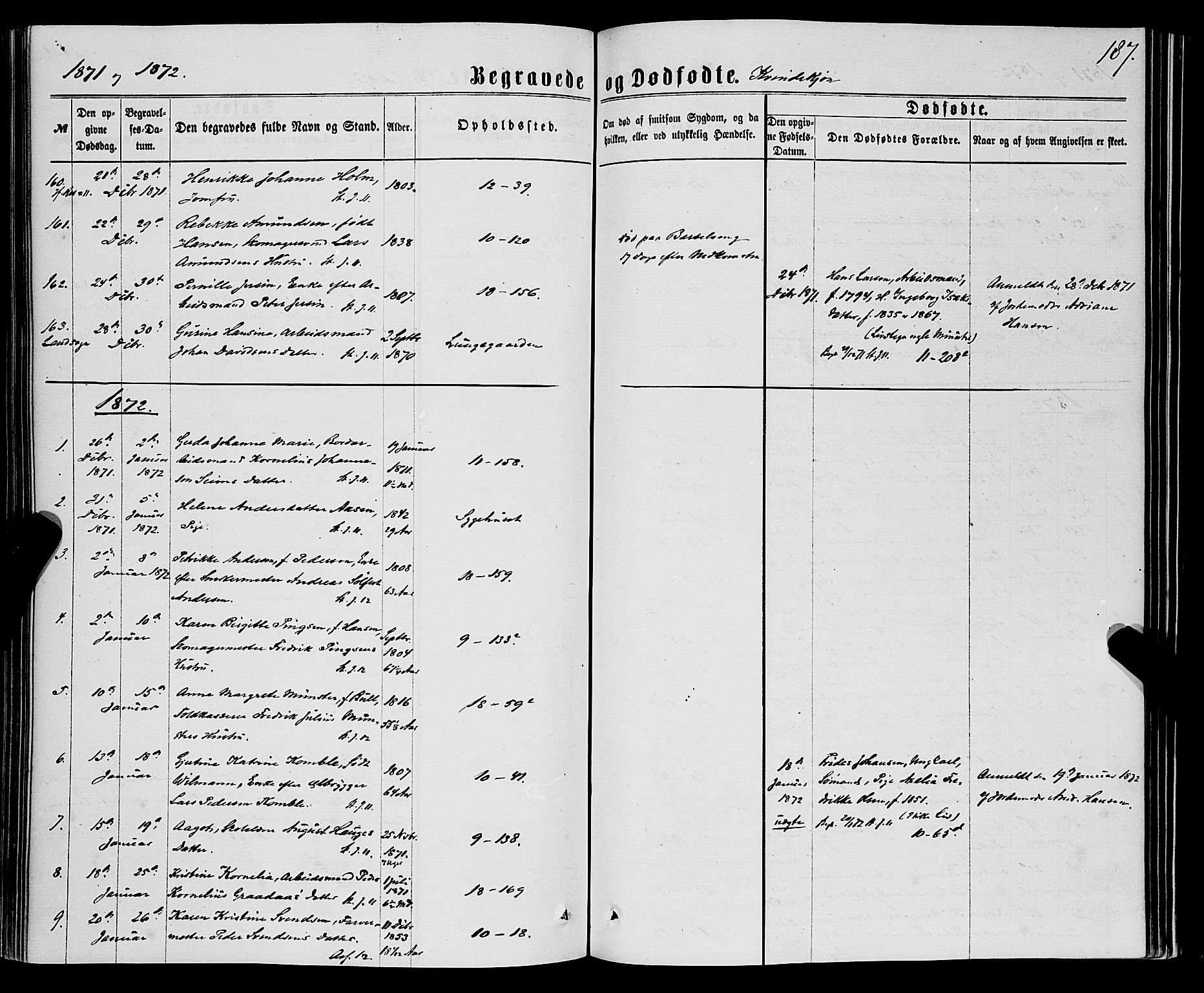 Domkirken sokneprestembete, AV/SAB-A-74801/H/Haa/L0042: Parish register (official) no. E 3, 1863-1876, p. 187